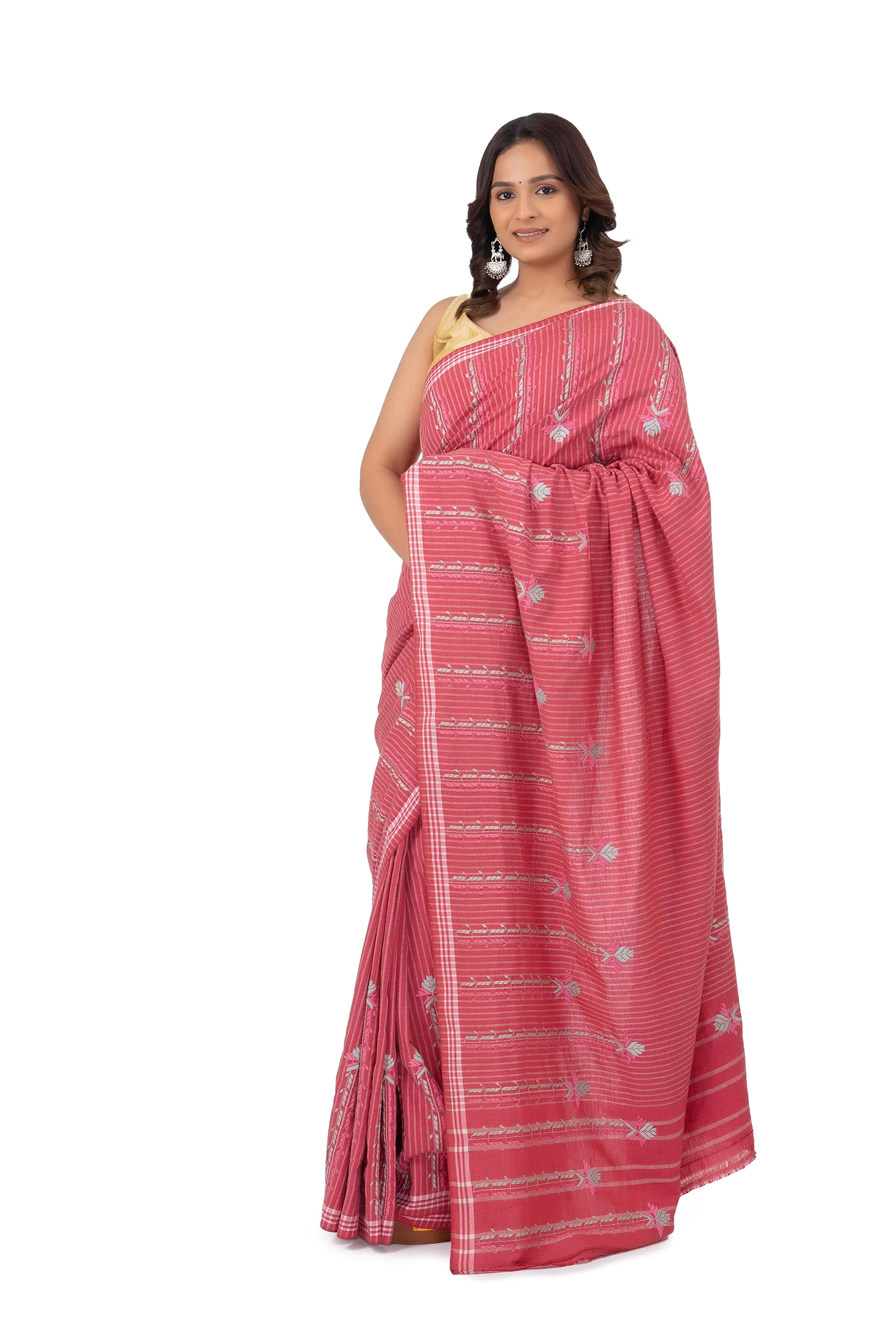 Hand Embroidered Saree Red
