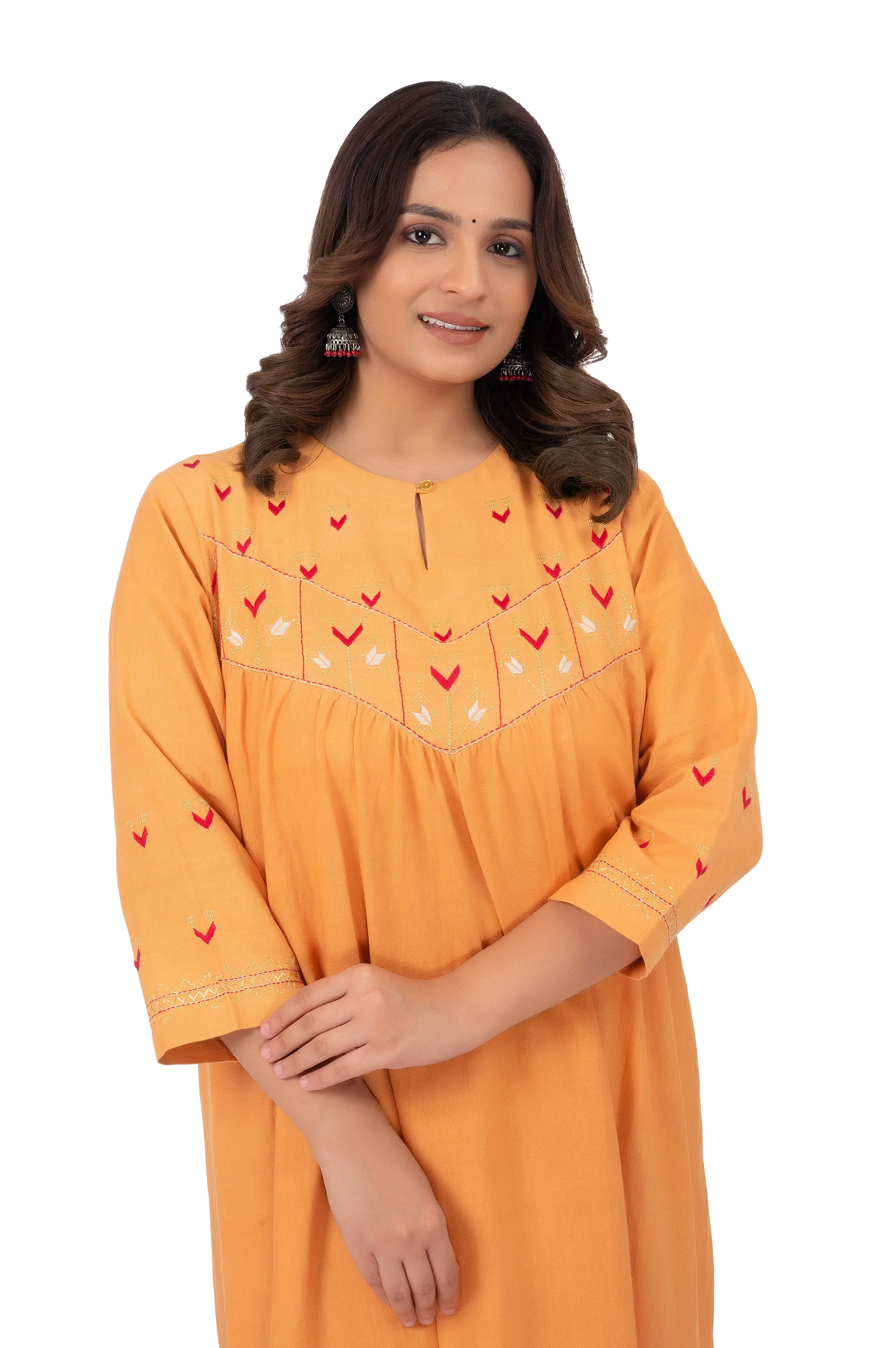 Hand Embroidery Kurta Jasper Orange