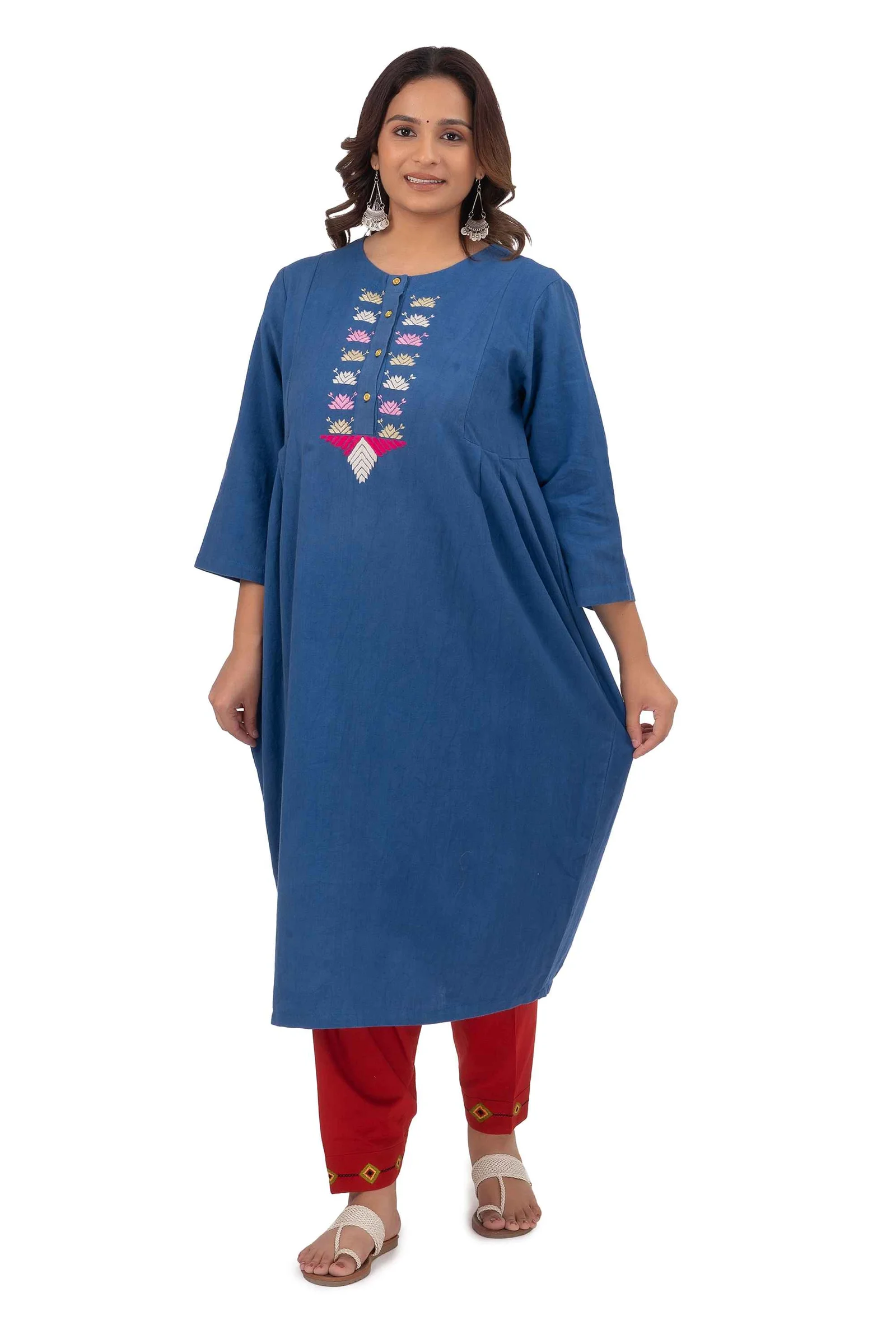 Hand Embroidery Kurta Dark Cornflower Blue