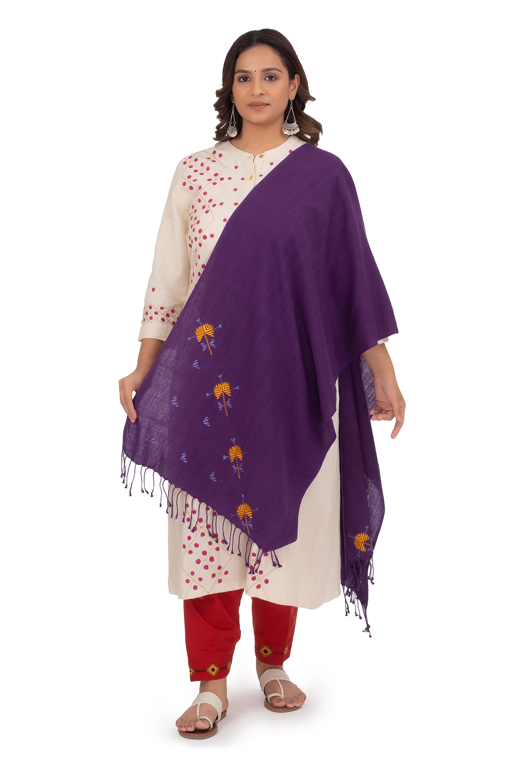 Hand Embroidered Stole Purple