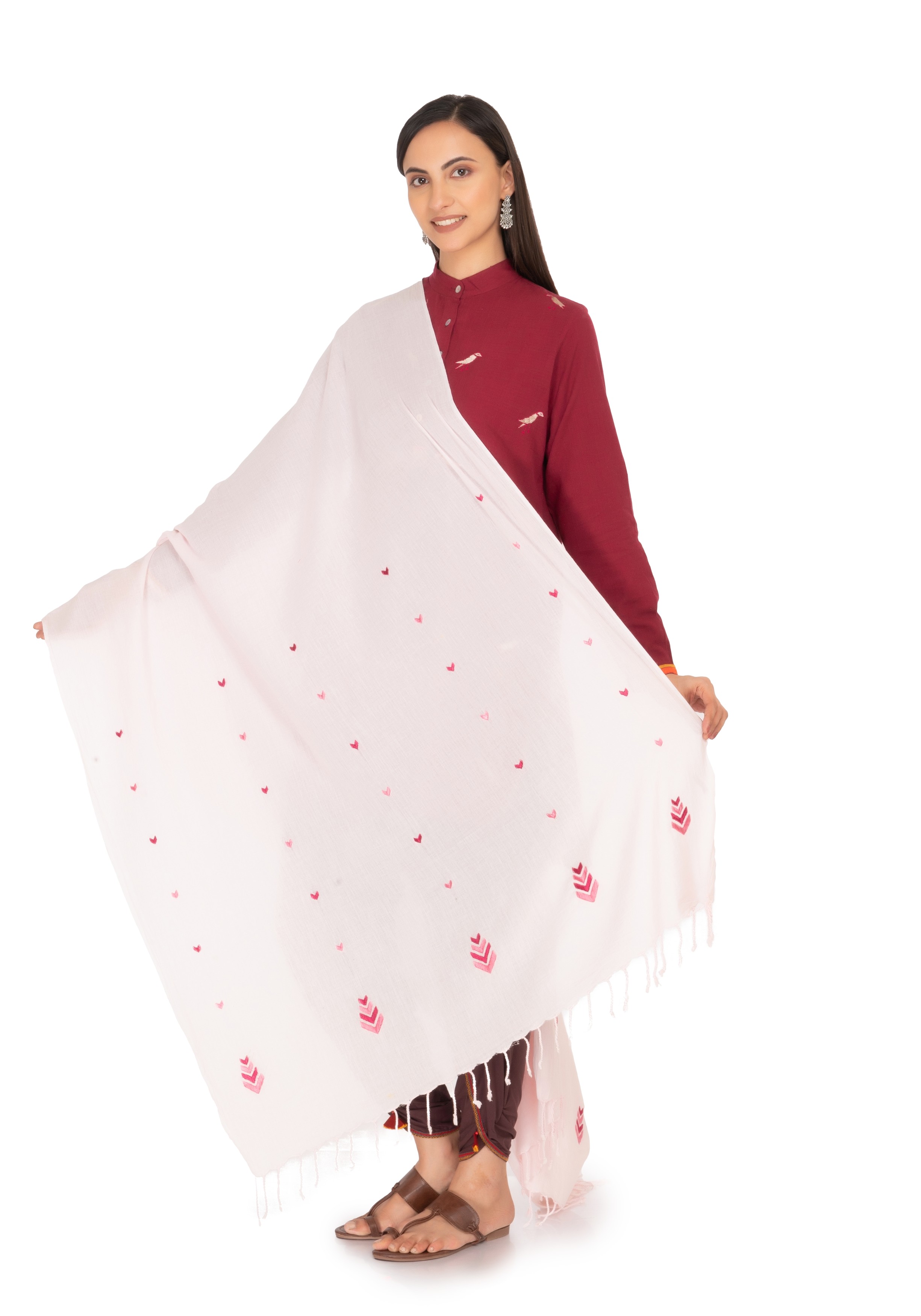 Hand Embroidered Dupatta Light Pink