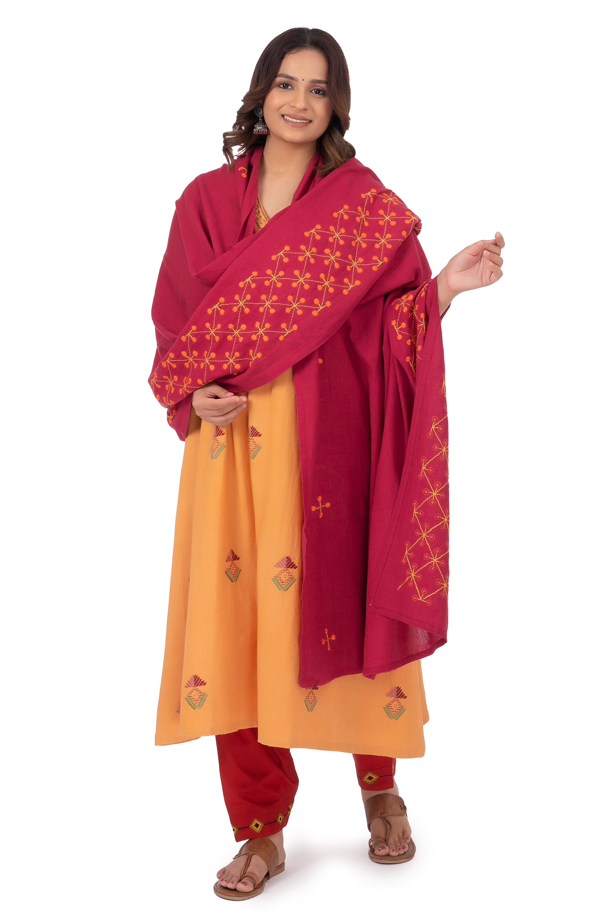 Hand Embroidery Dupatta Maroon