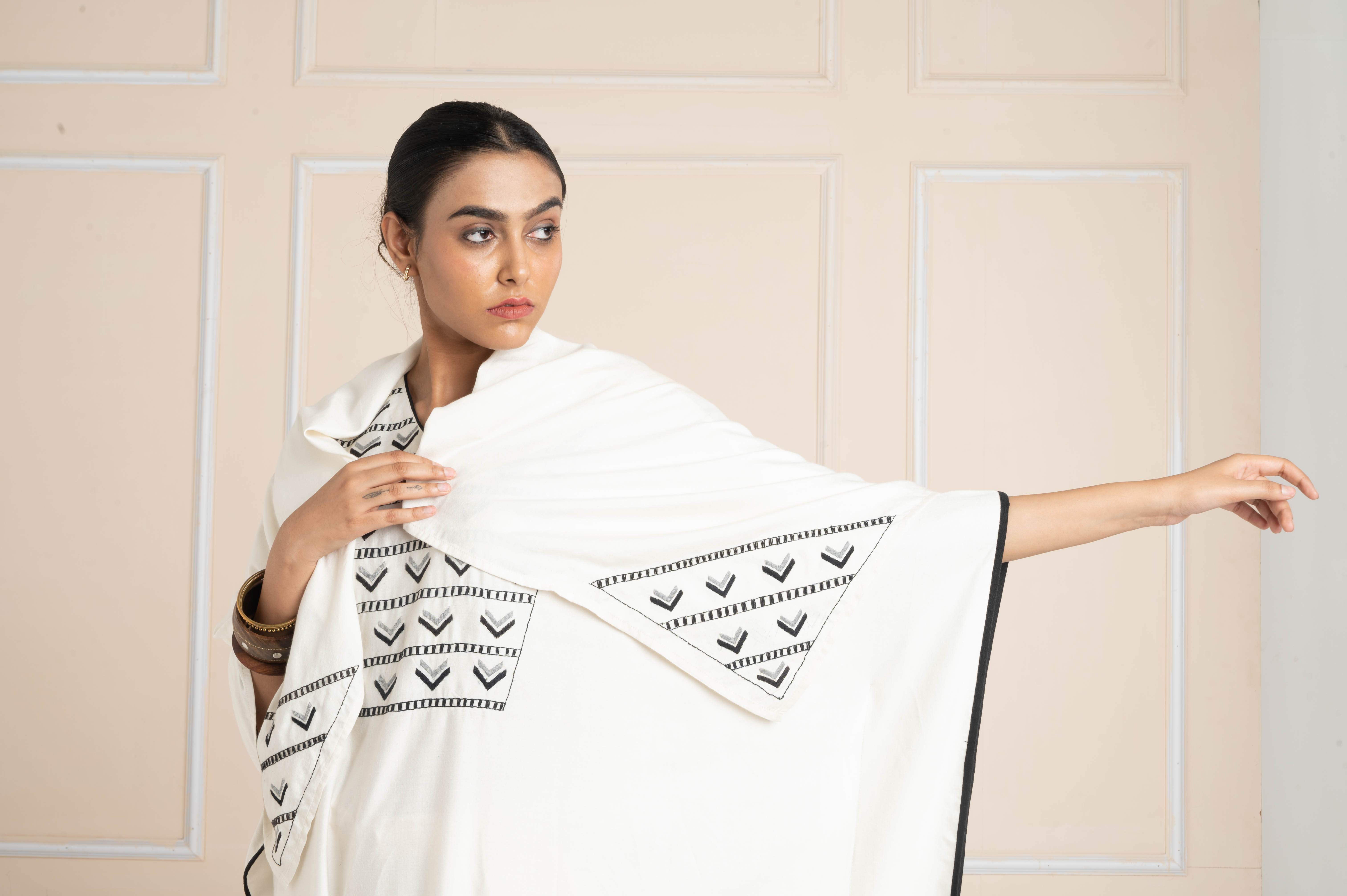 Hand Embroidered Kaftan White