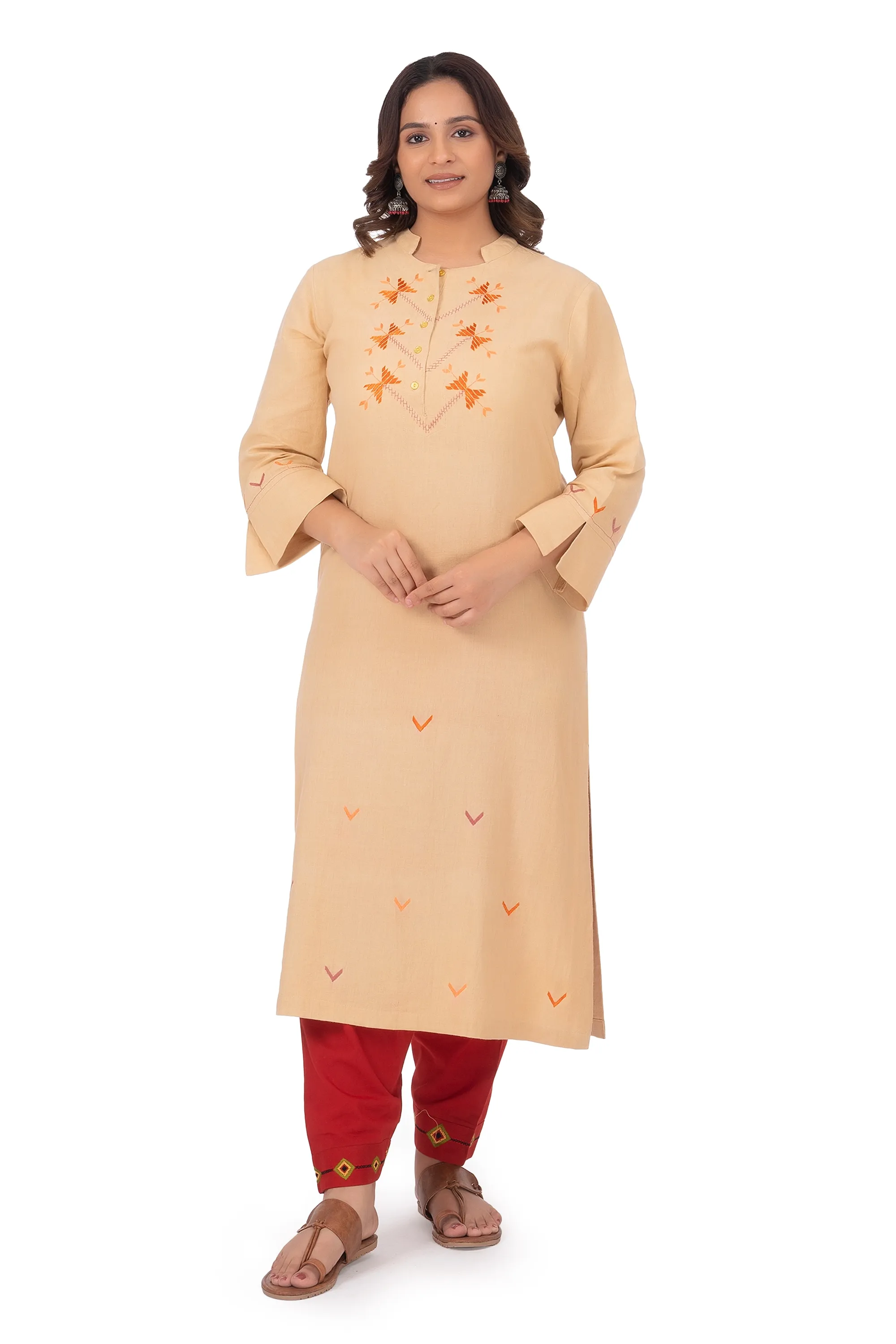 Hand Embroidery Kurta Antique White