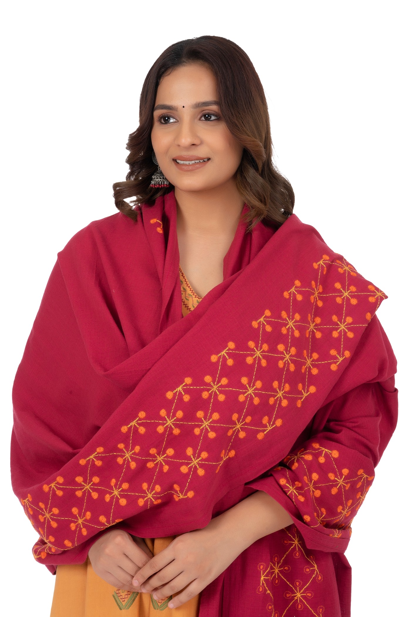 Hand Embroidery Dupatta Maroon