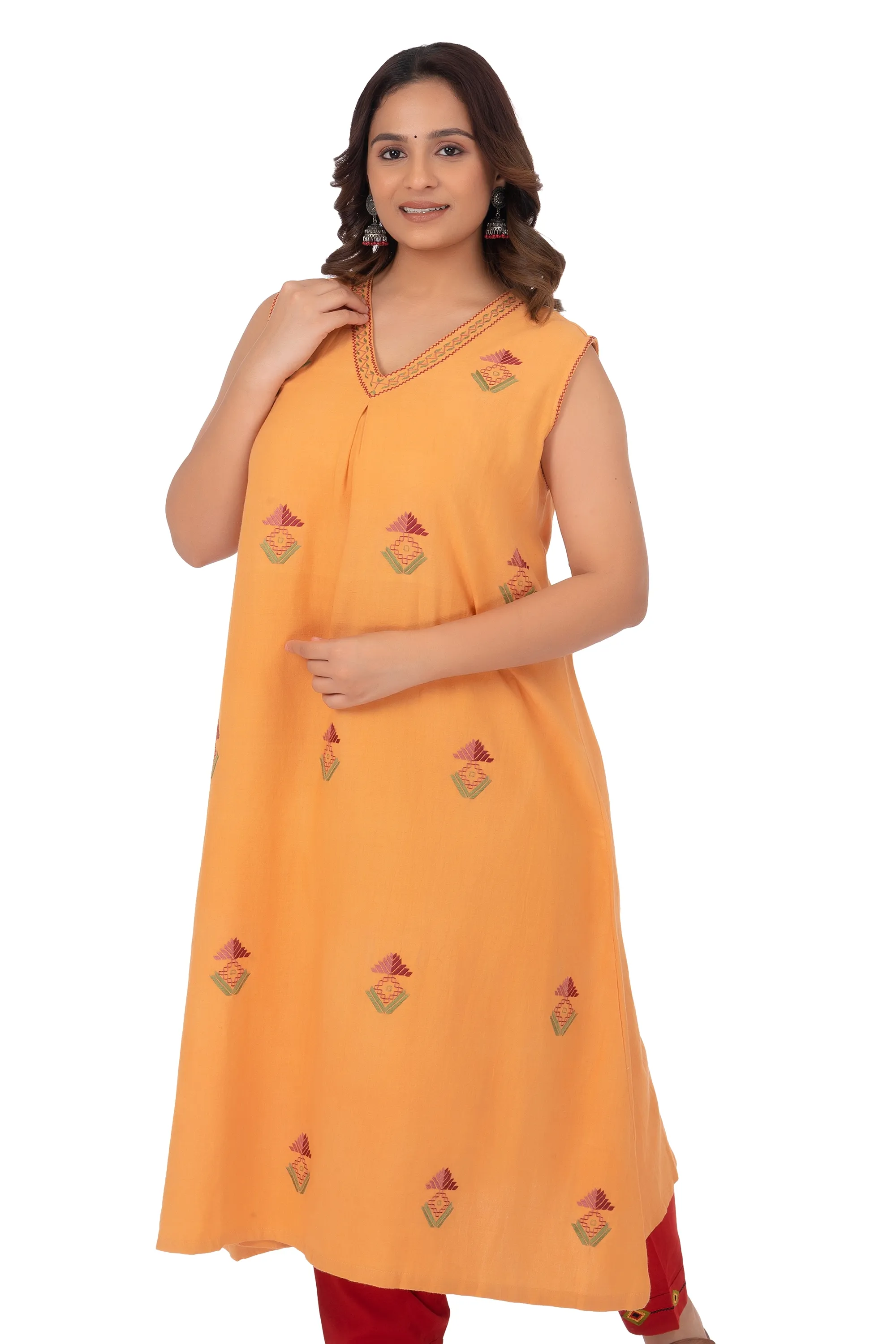 Hand Embroidery Kurta Cream Sandy Brown