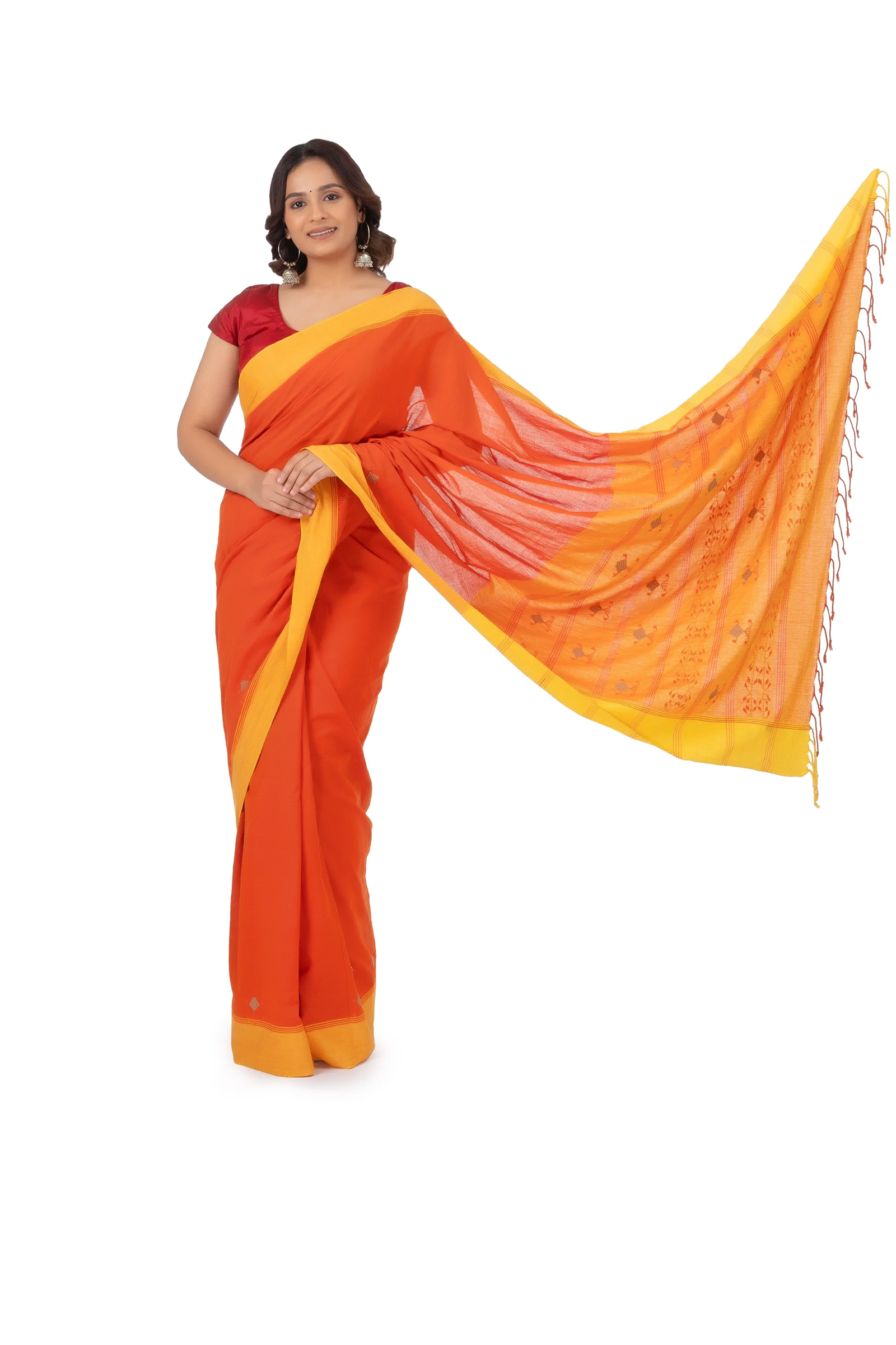 Hand Embroidered Orange Saree