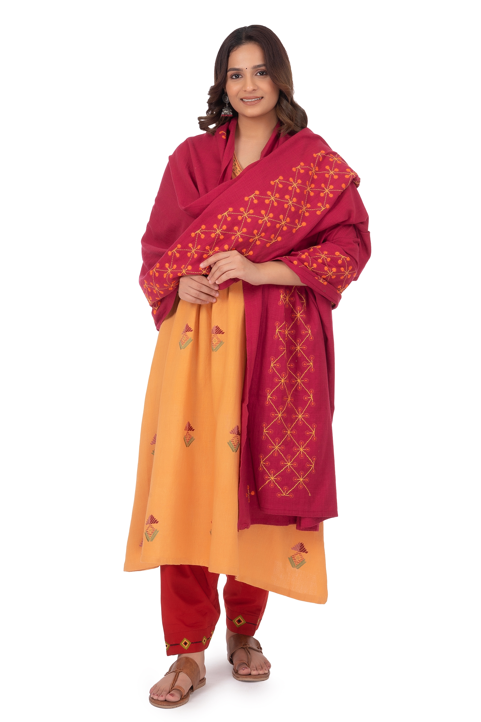Hand Embroidery Dupatta Maroon