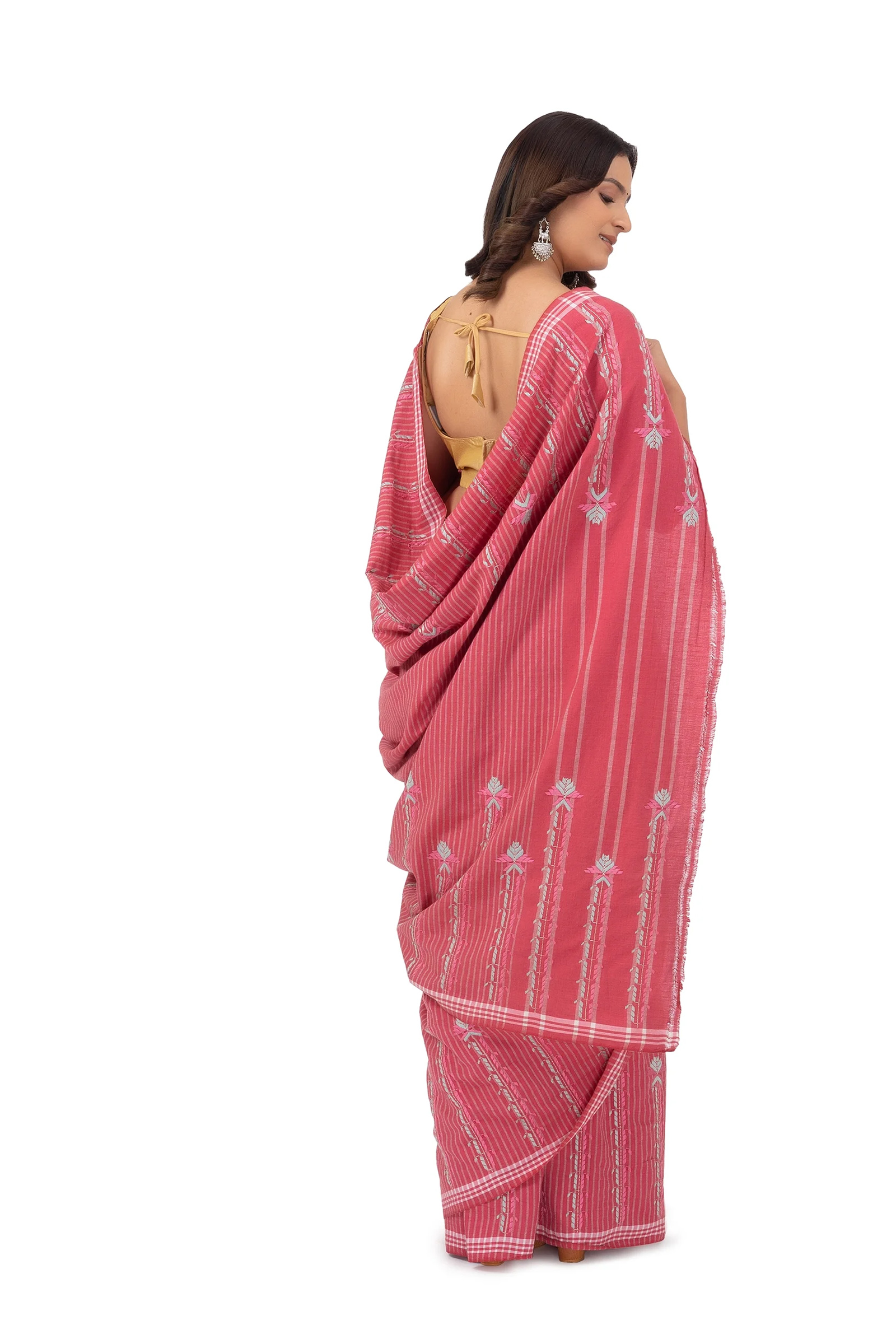 Hand Embroidered Saree Red