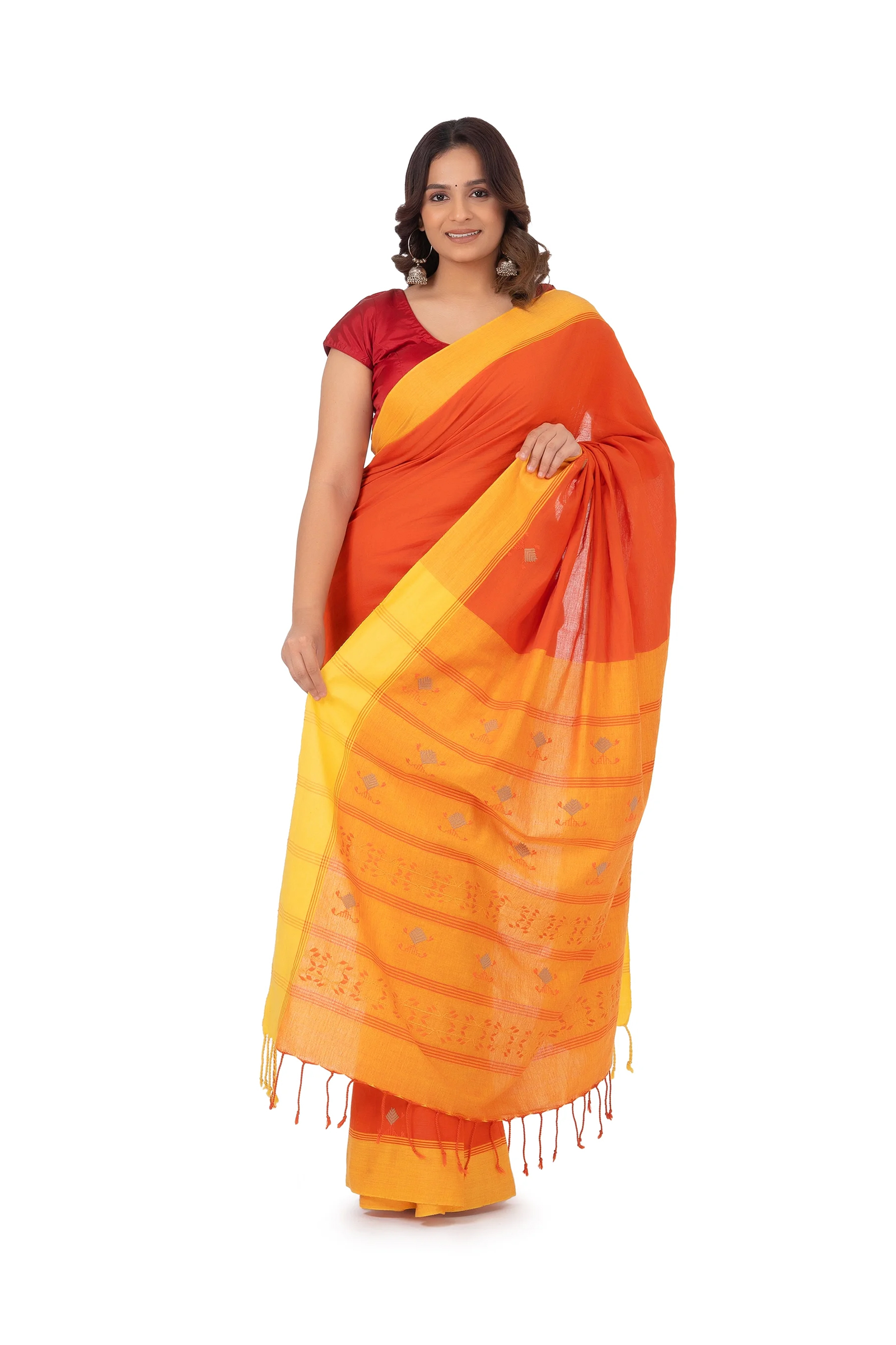 Hand Embroidered Orange Saree
