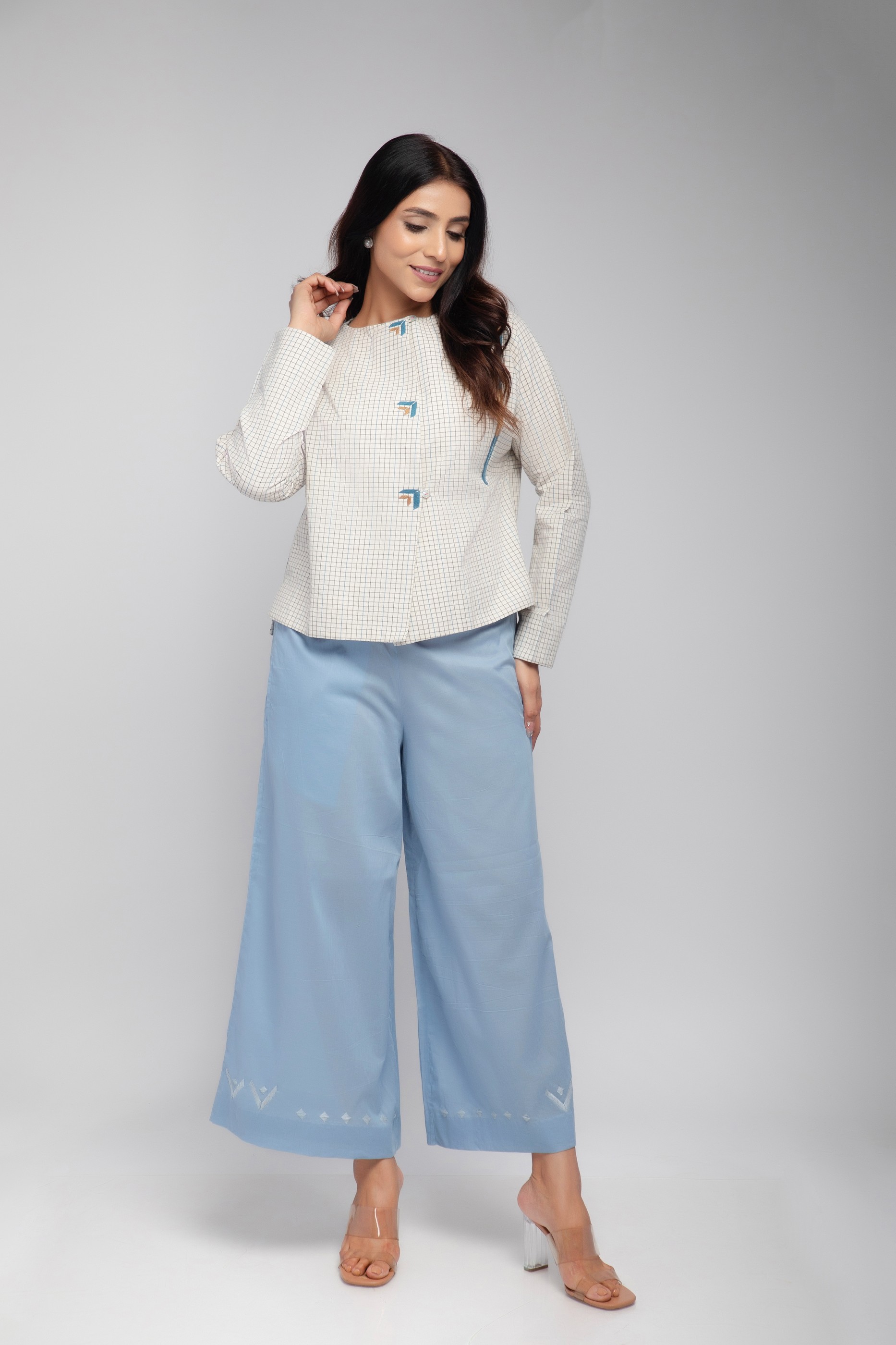 Hand Embroidery Plazzo Light Blue