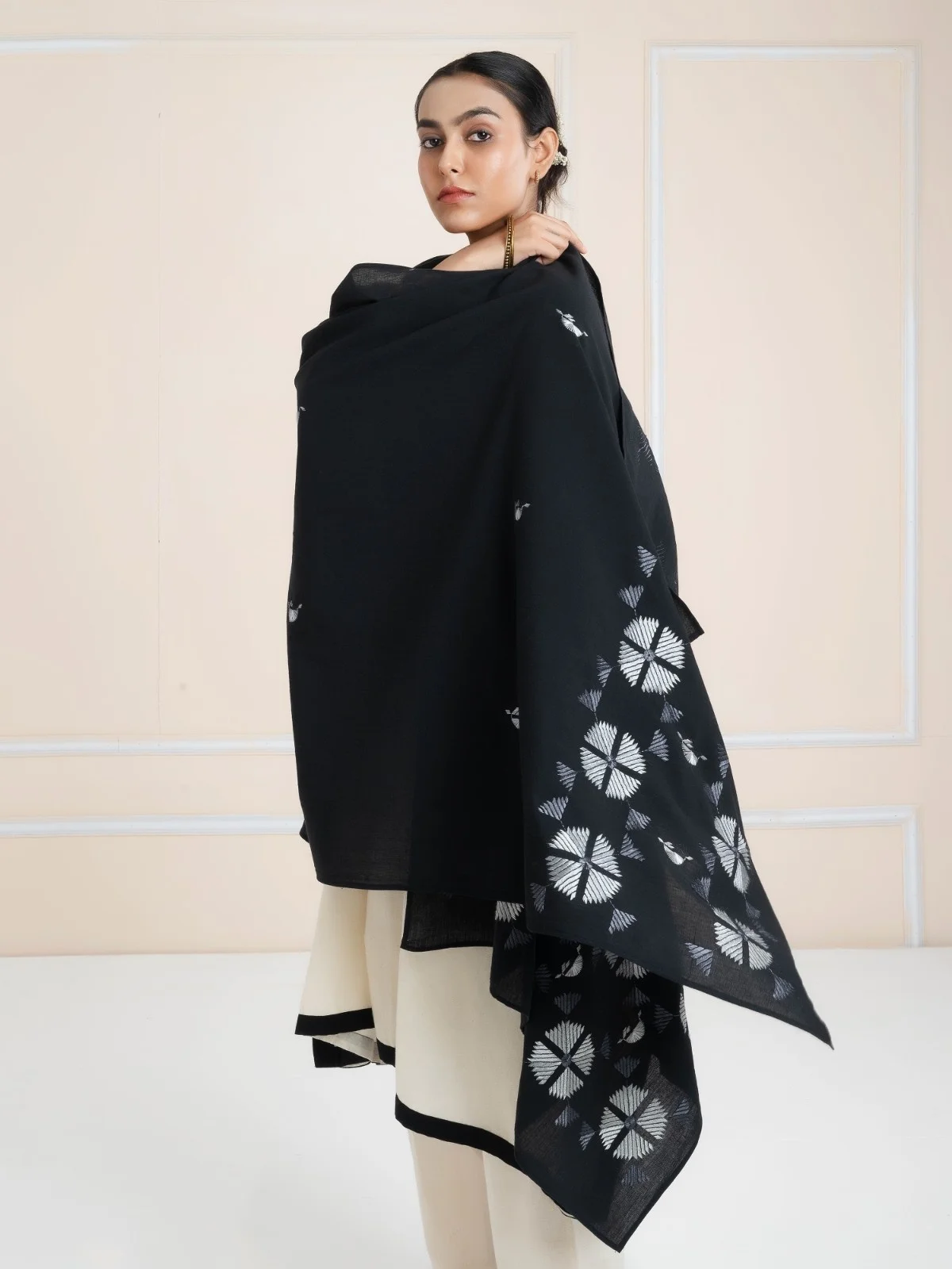 Hand Embroidered Black Dupatta