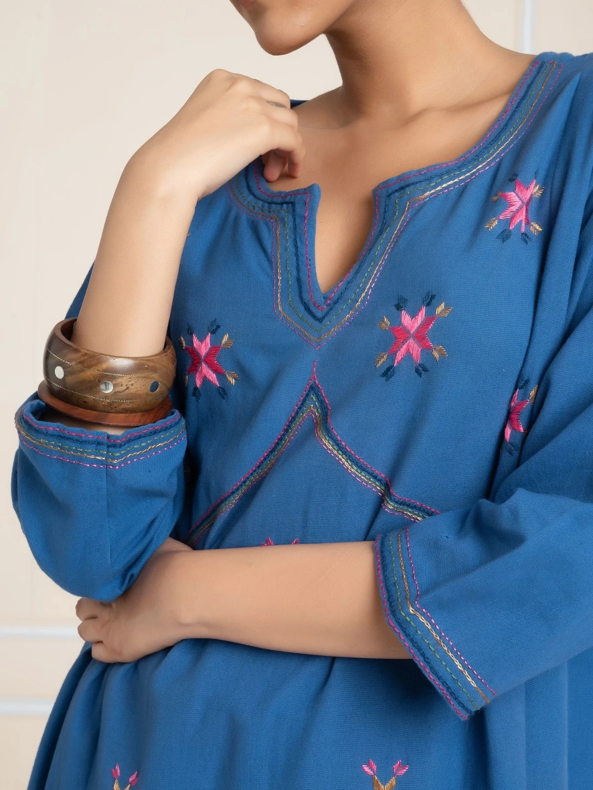Hand Embroidered  Kurta Blue