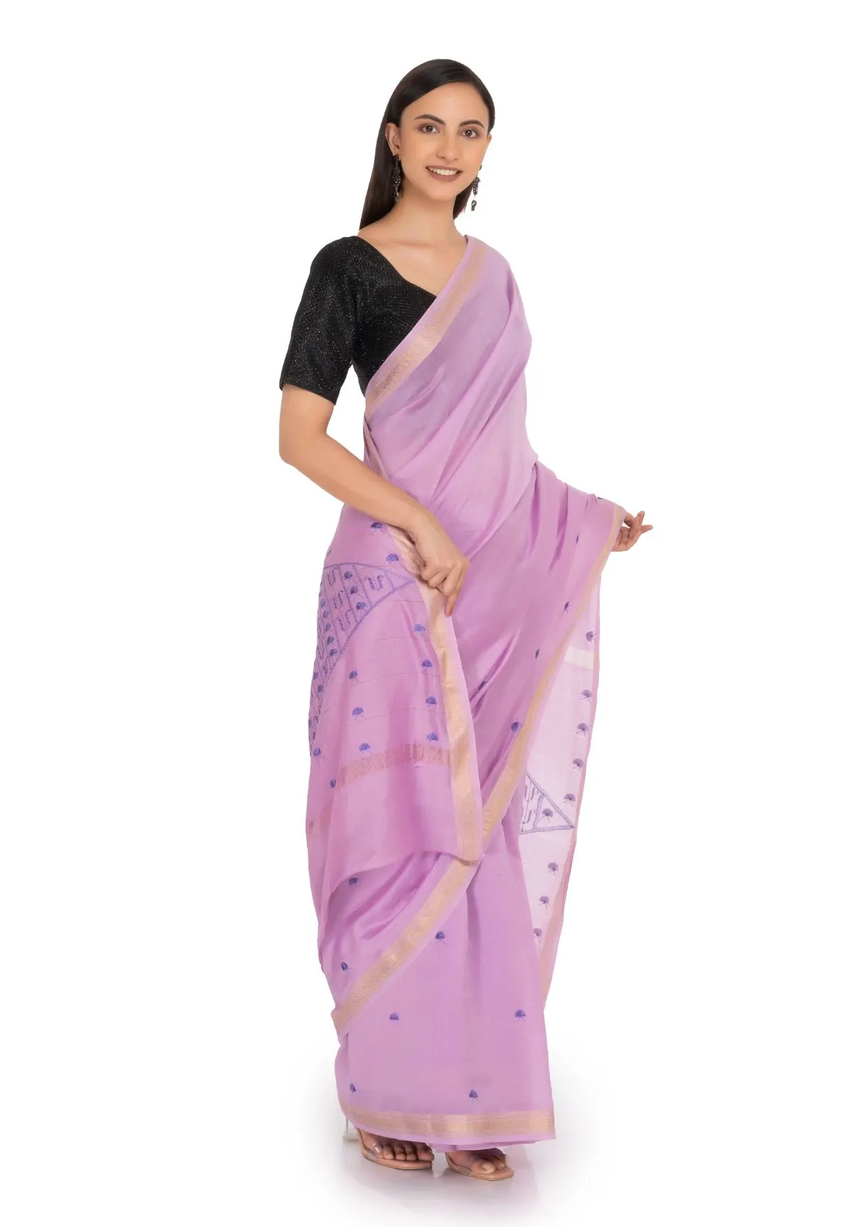 Maheshwari Purple Saree with light medium orchid