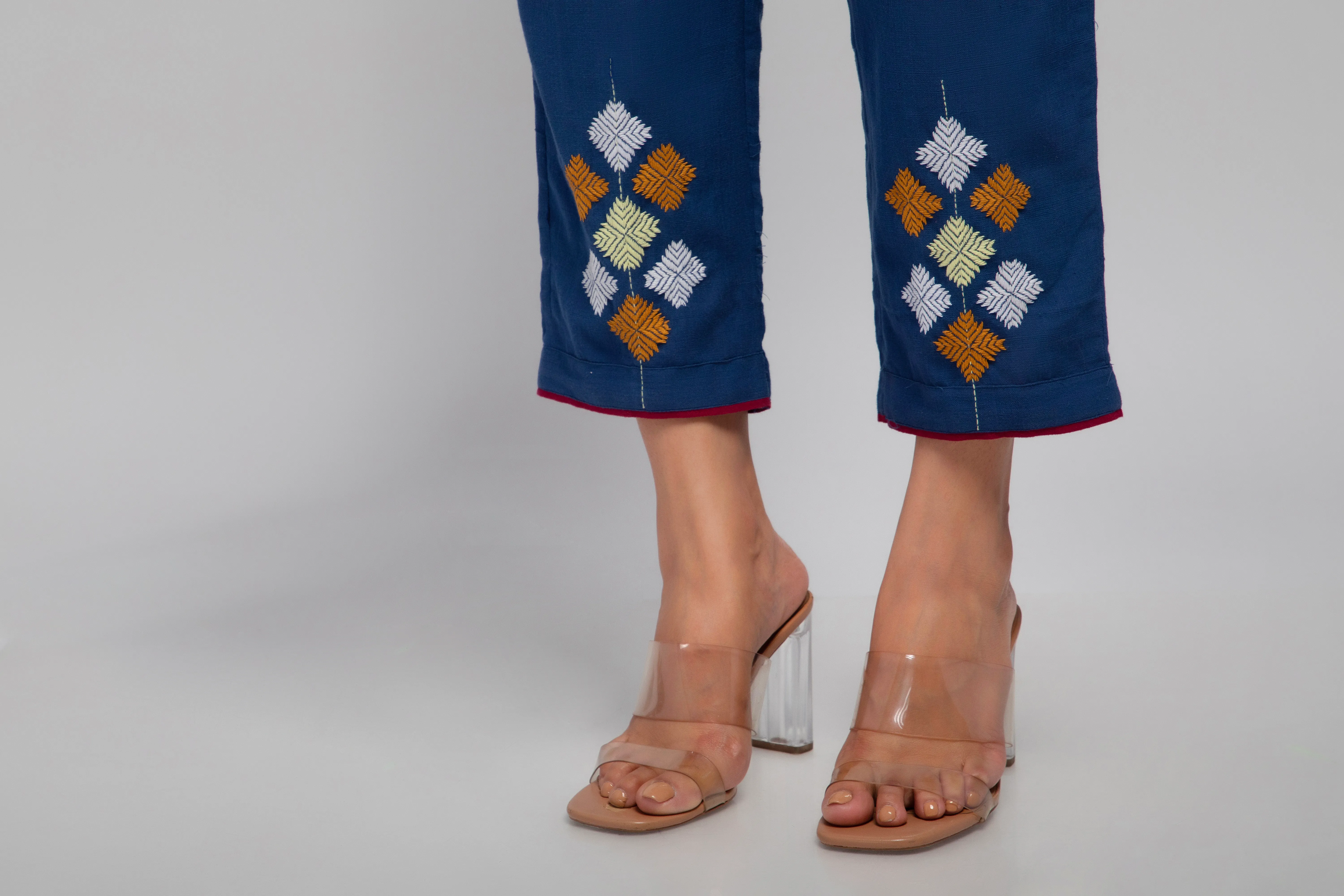 Hand Embroidery Pants blue
