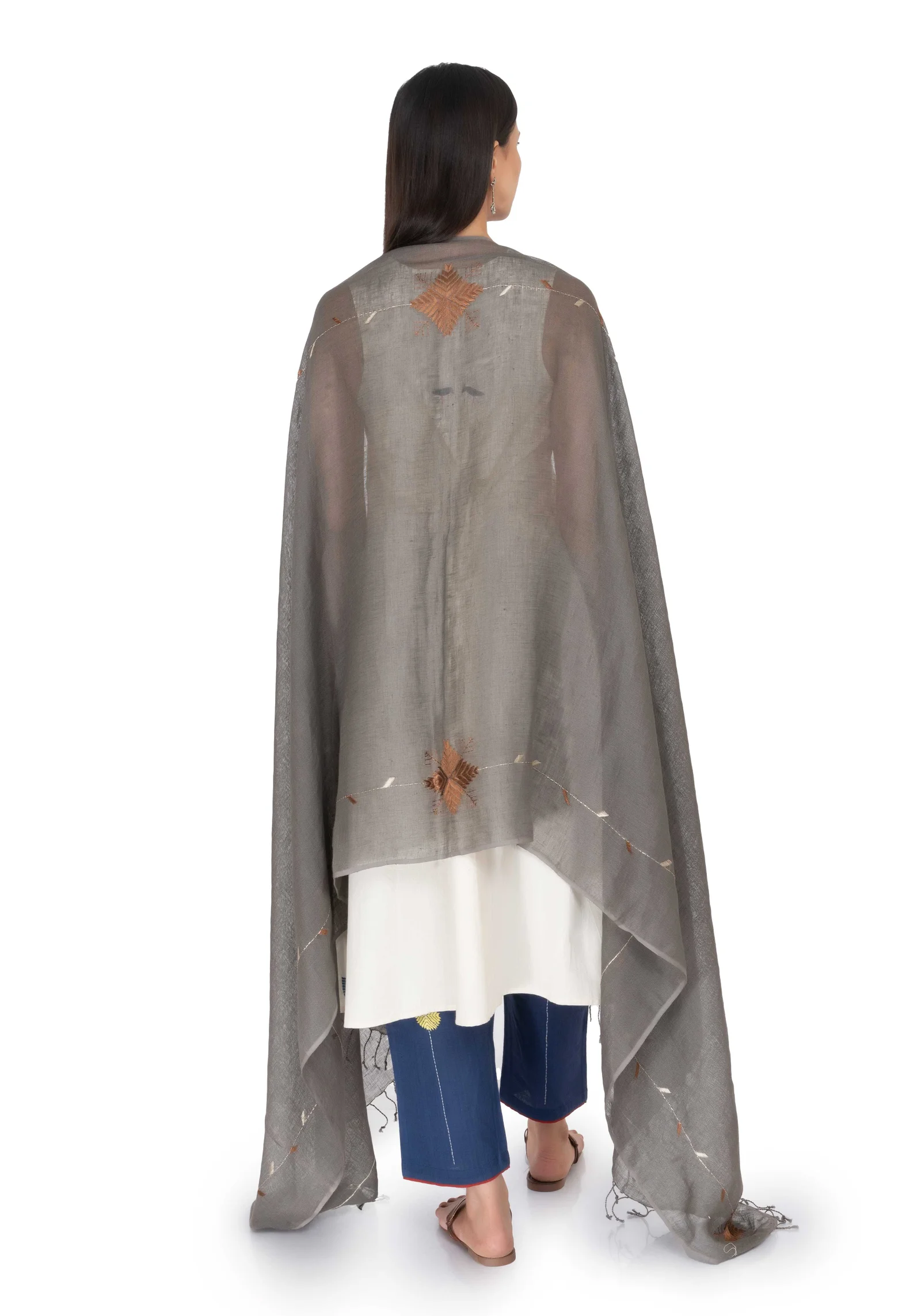 Hand Embroidered Dupatta Gray