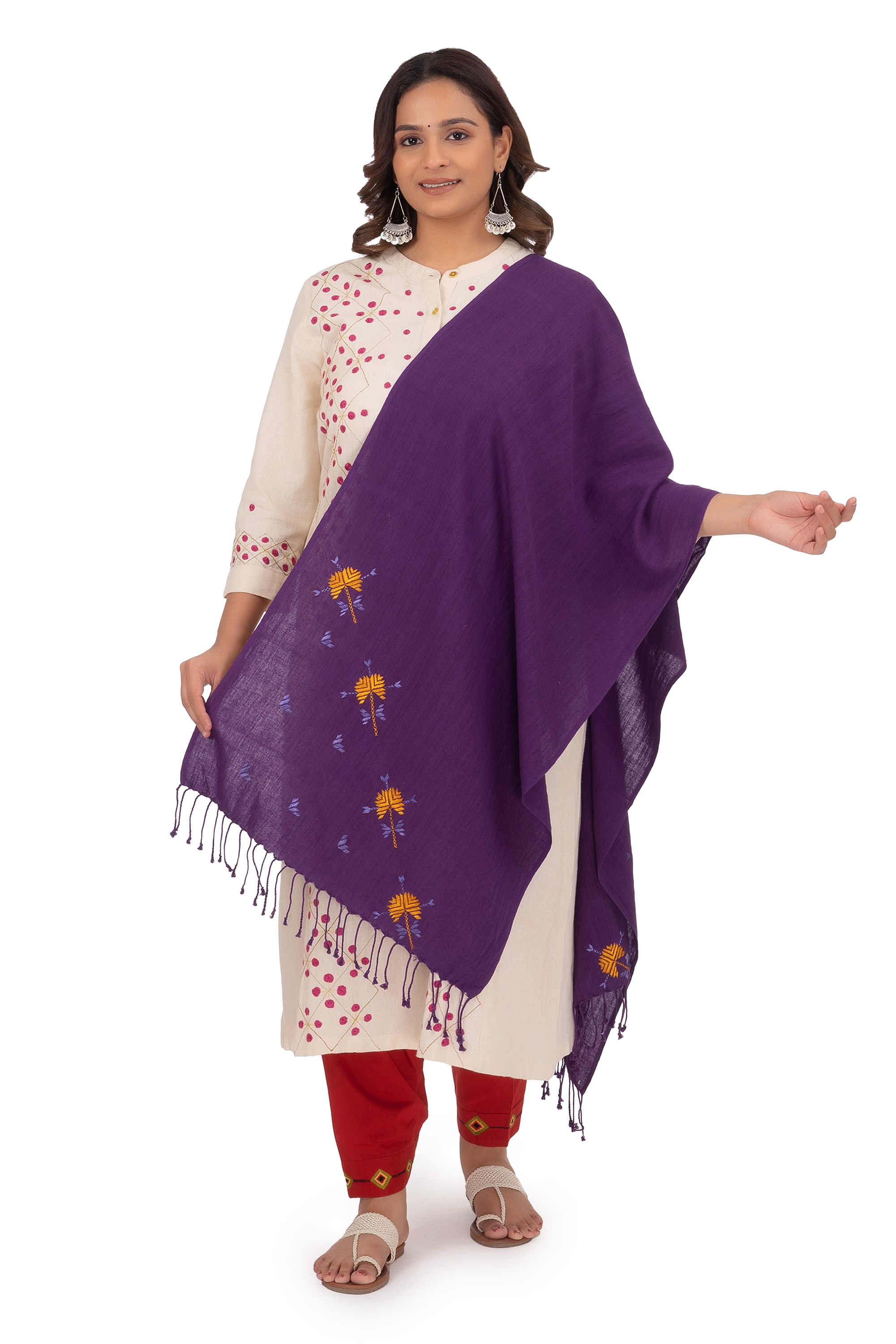 Hand Embroidered Stole Purple