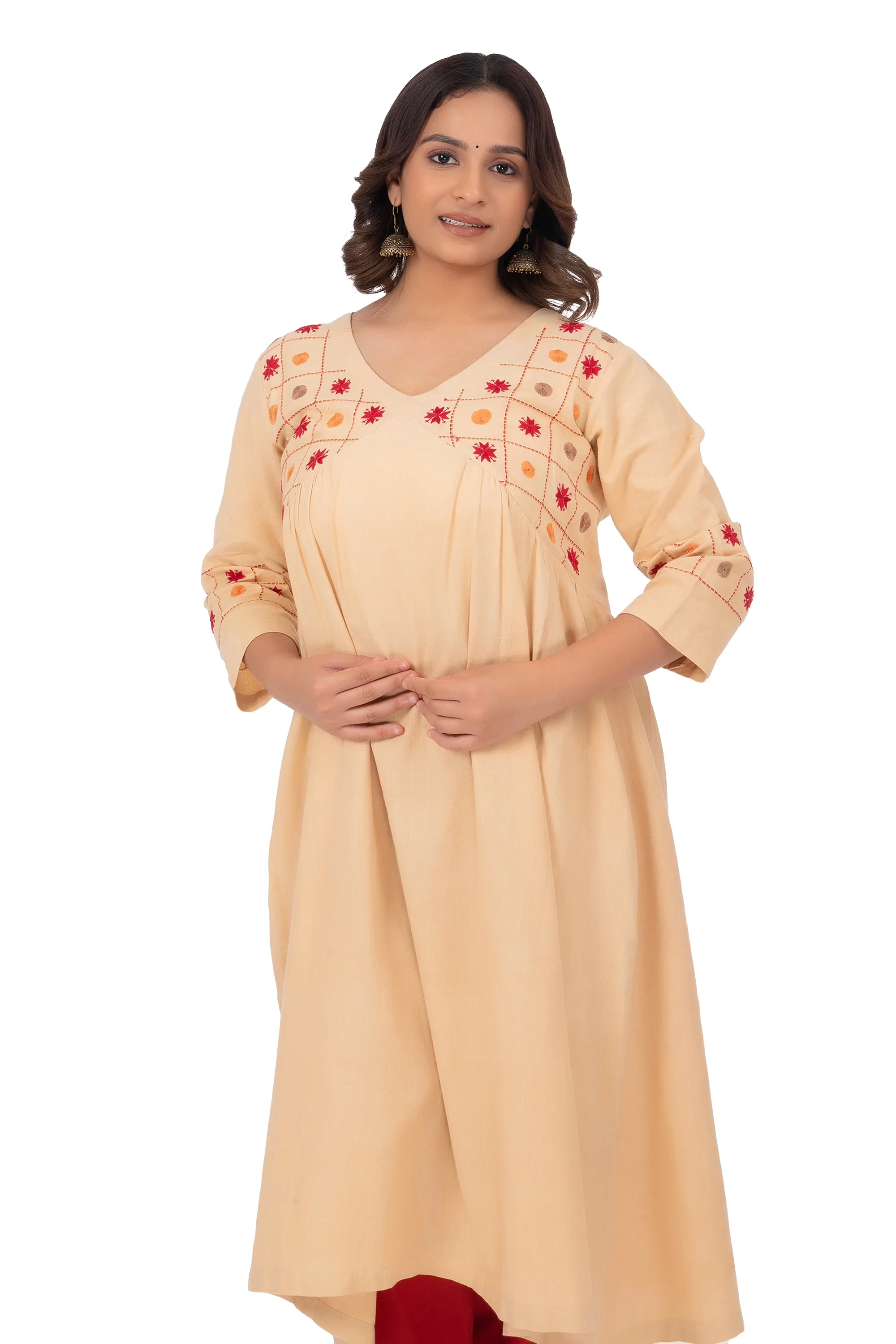 Hand Embroidery Kurta Dutch White