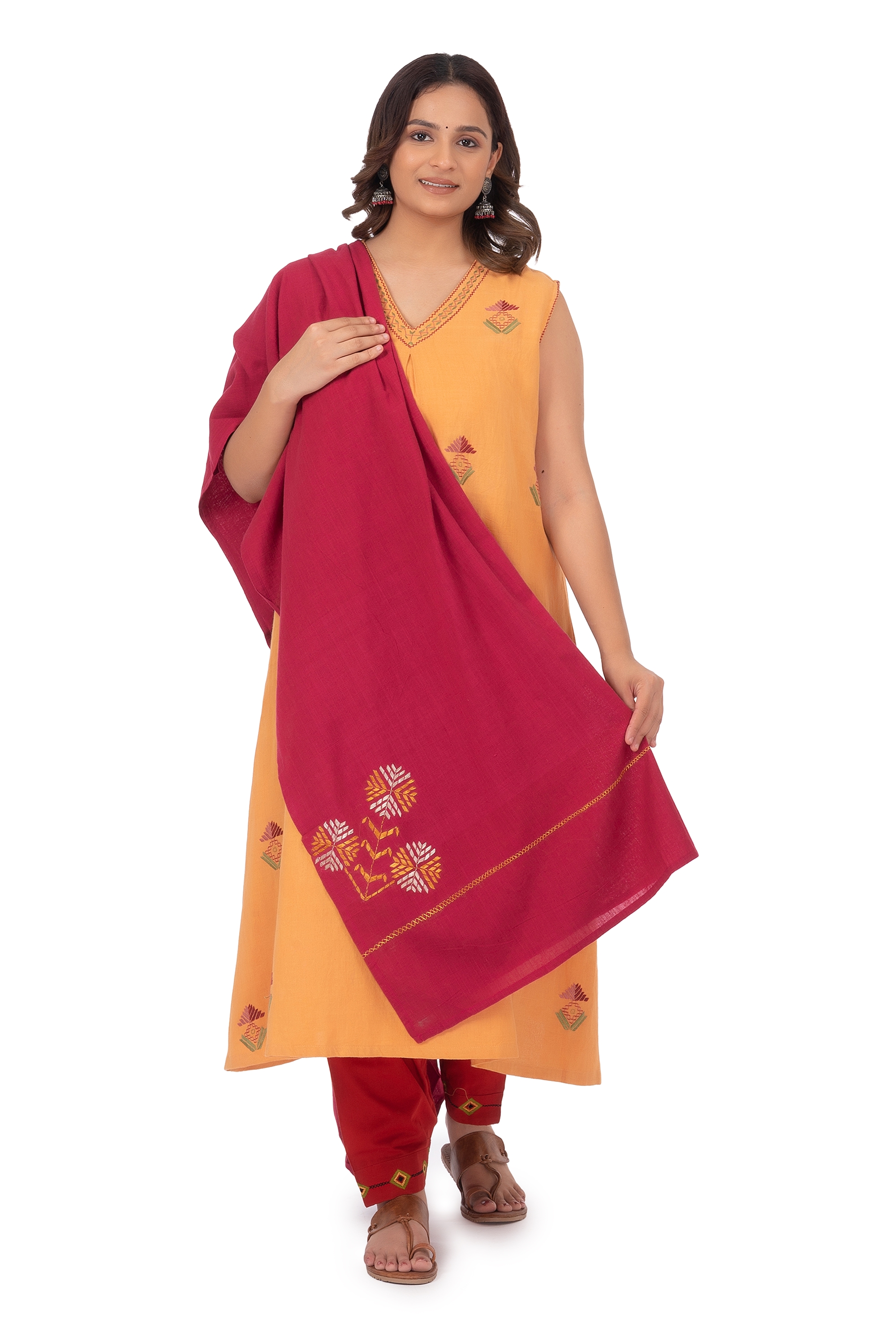 Hand Embroidered Dupatta DeepMaroon