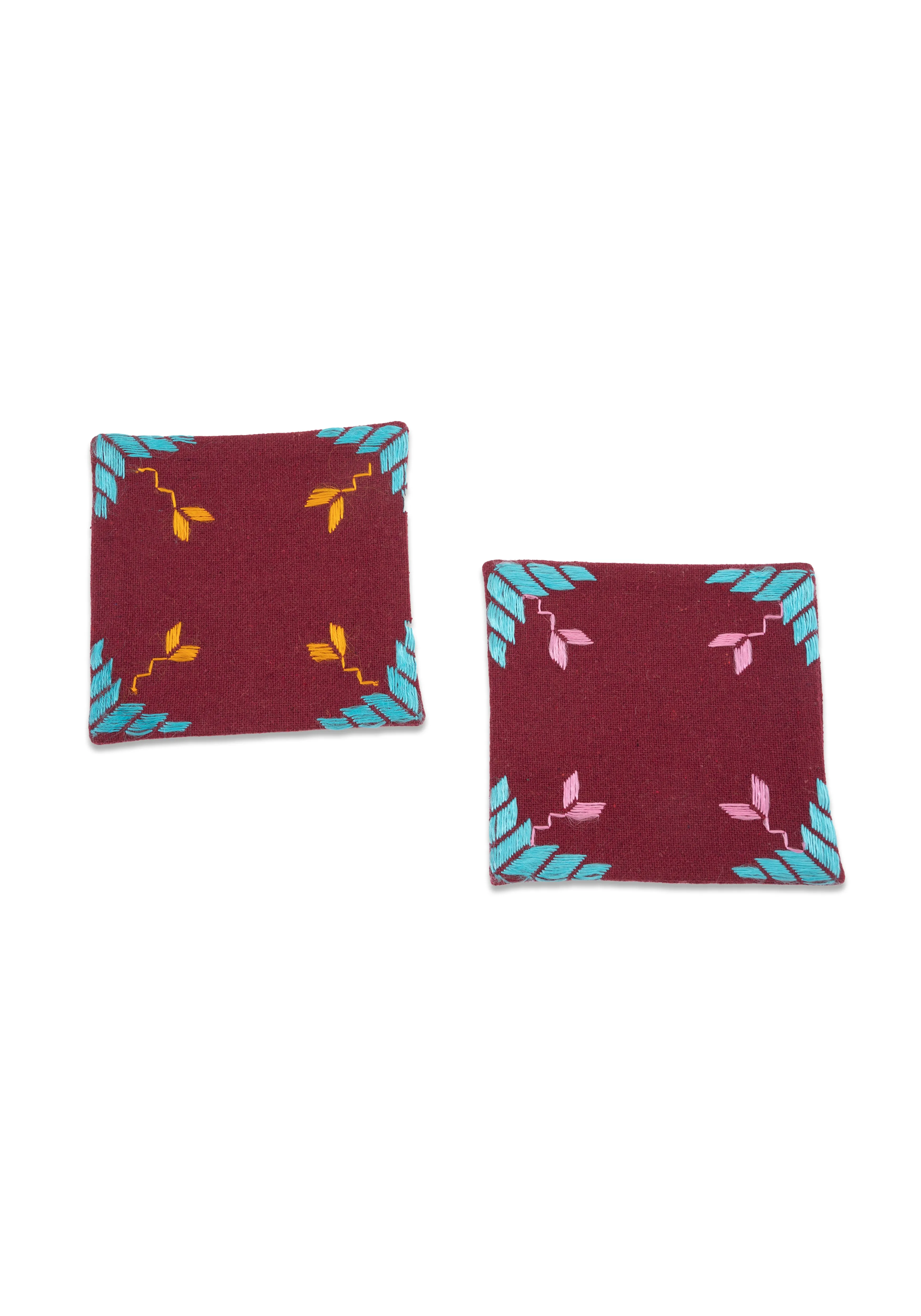 Hand Embroidery Table Coaster Maroon