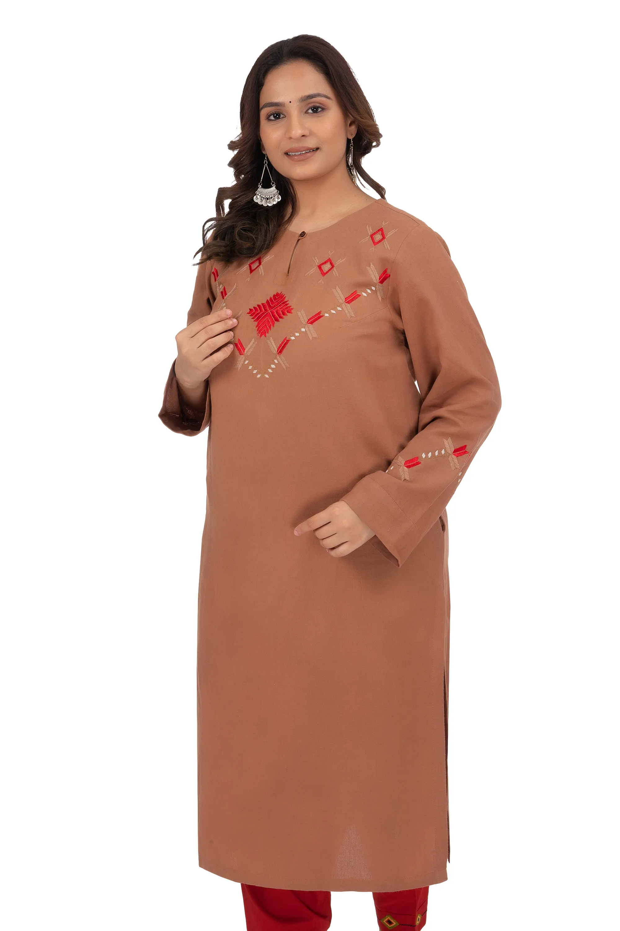 Hand Embroidery Kurta Cotton Coconut