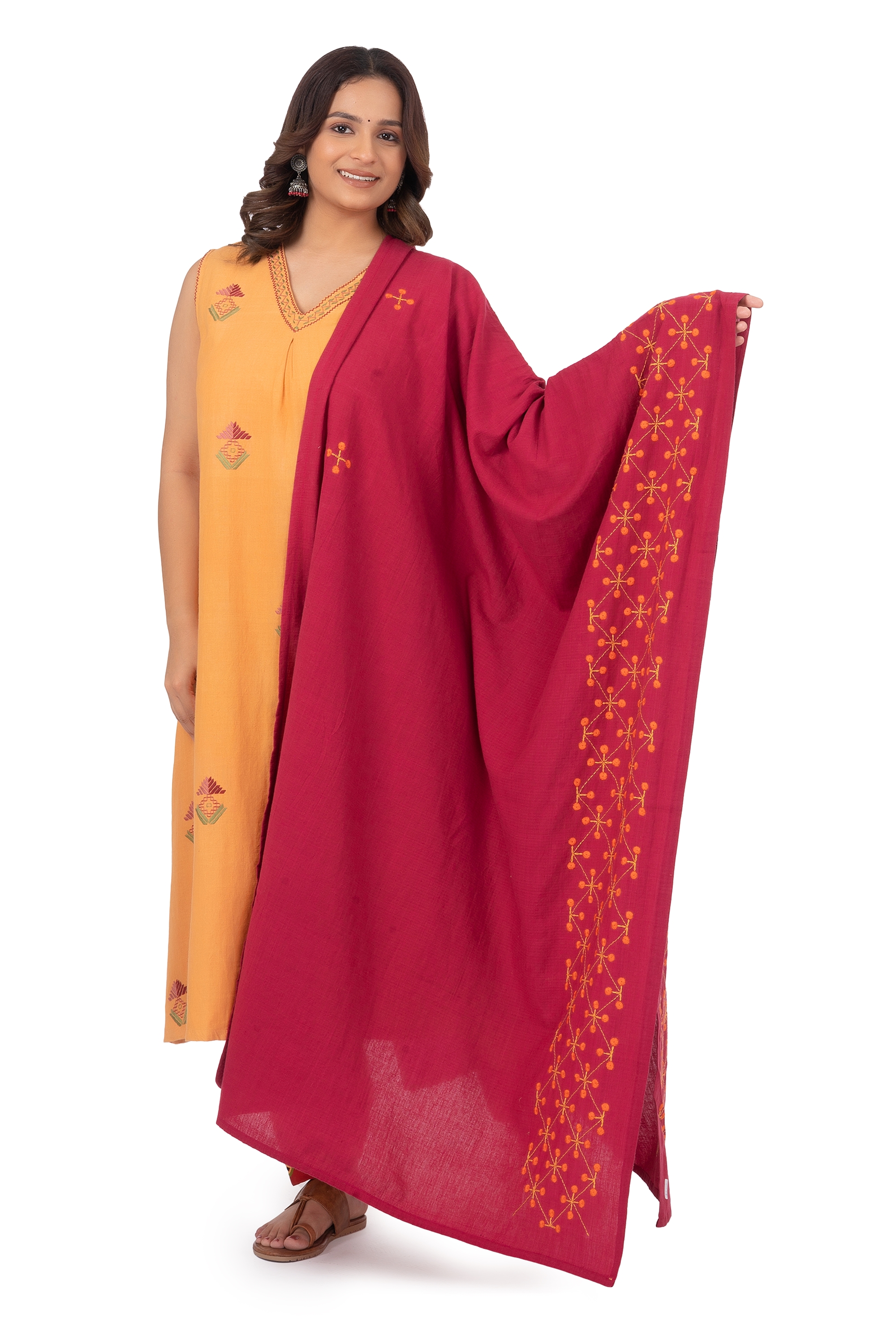 Hand Embroidery Dupatta Maroon