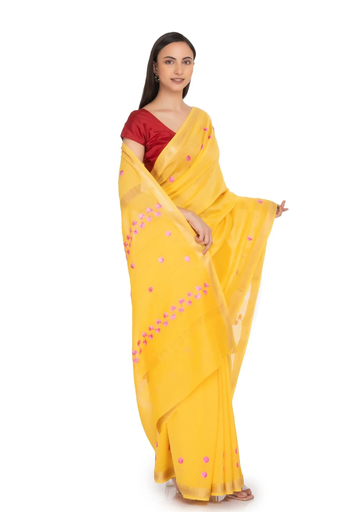 Hand Embroidered Saree Maize (Crayola)