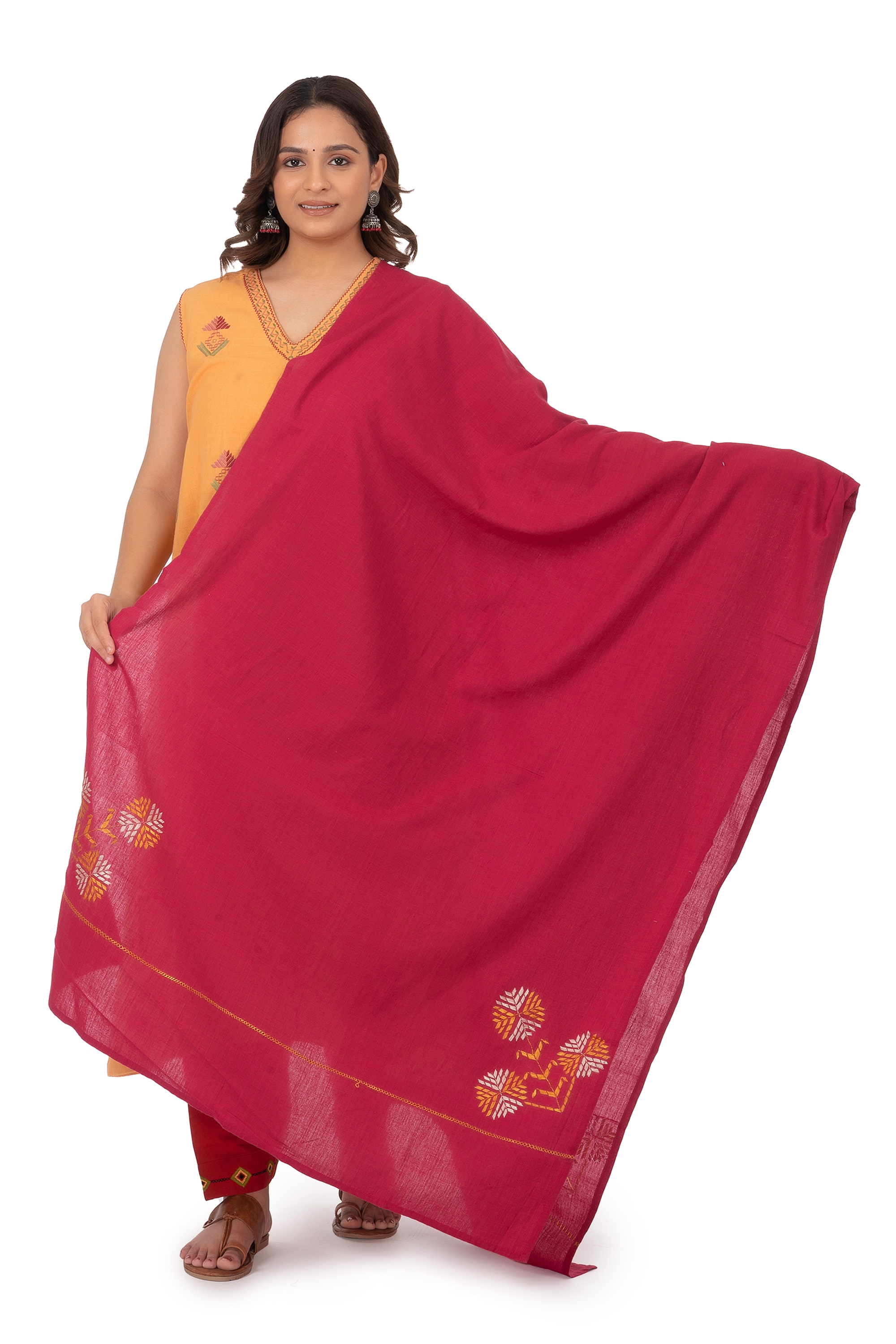 Hand Embroidered Dupatta DeepMaroon
