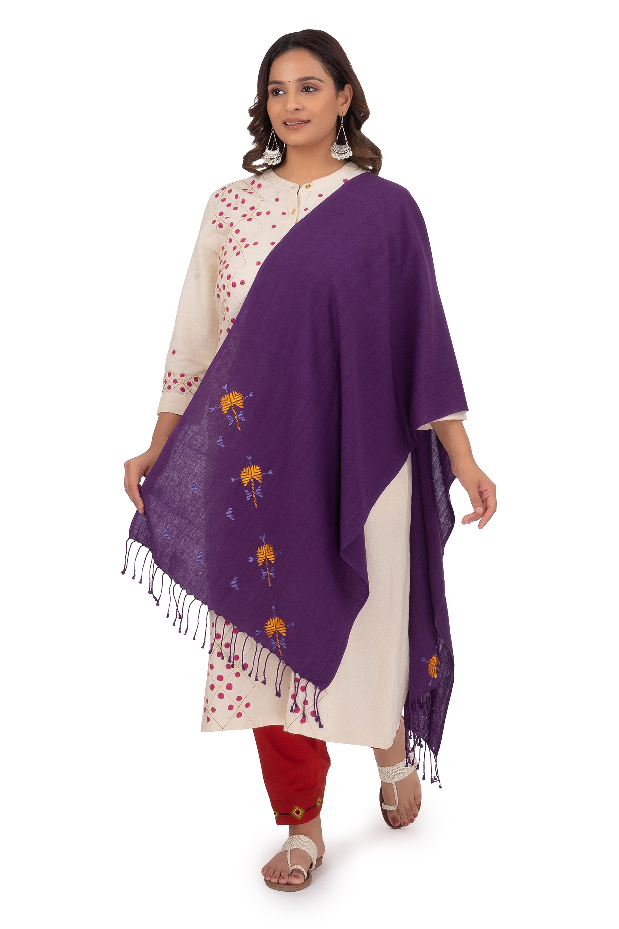 Hand Embroidered Stole Purple