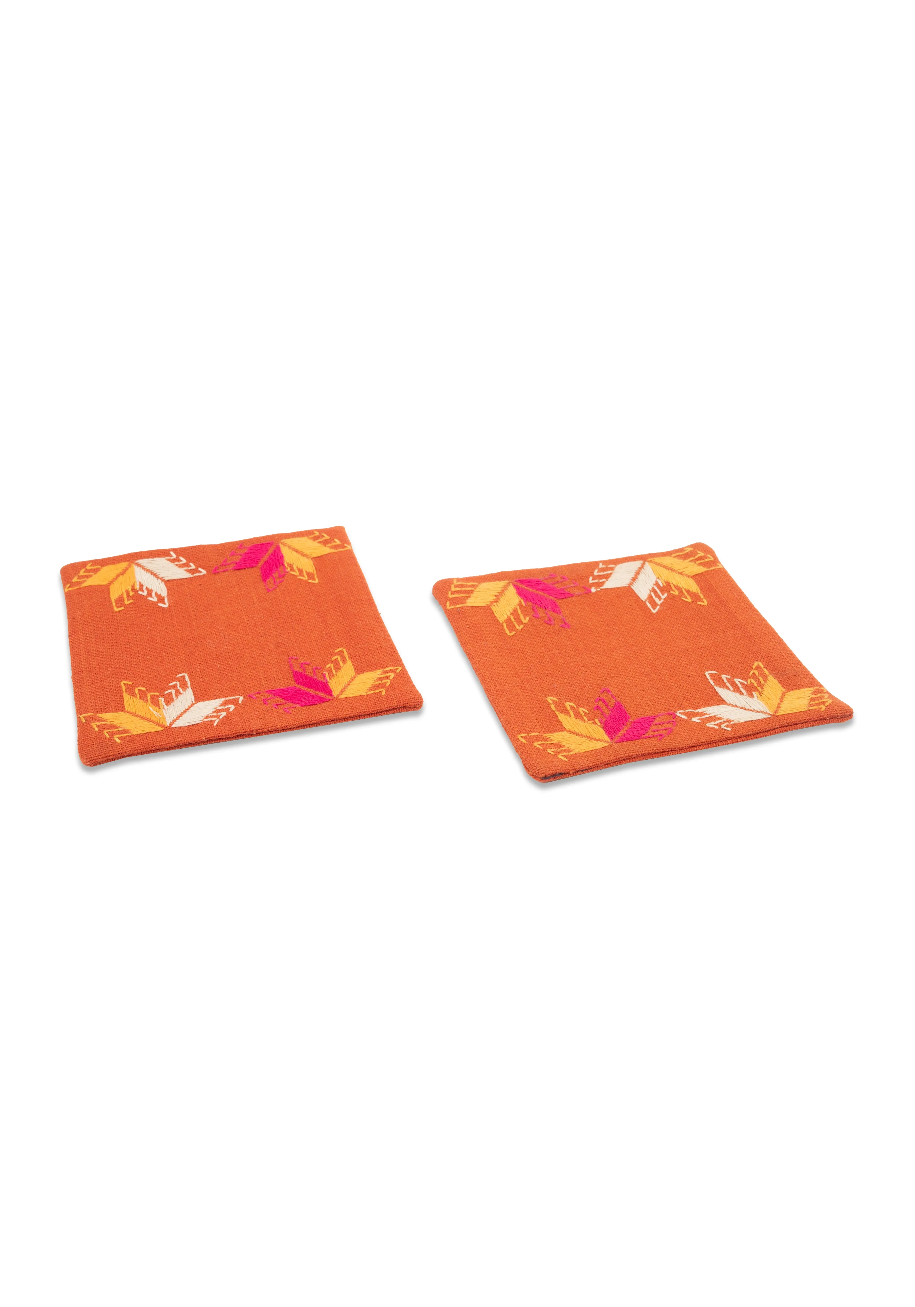 Hand Embroidery Table Coaster Orange