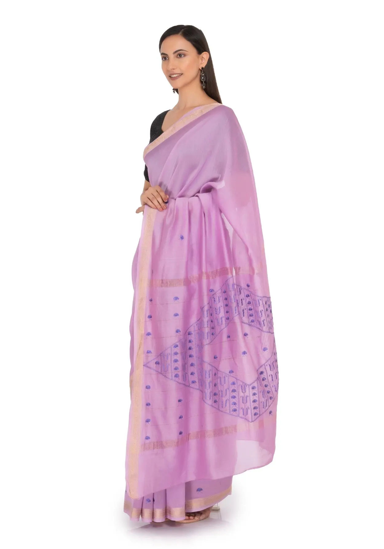Maheshwari Purple Saree with light medium orchid