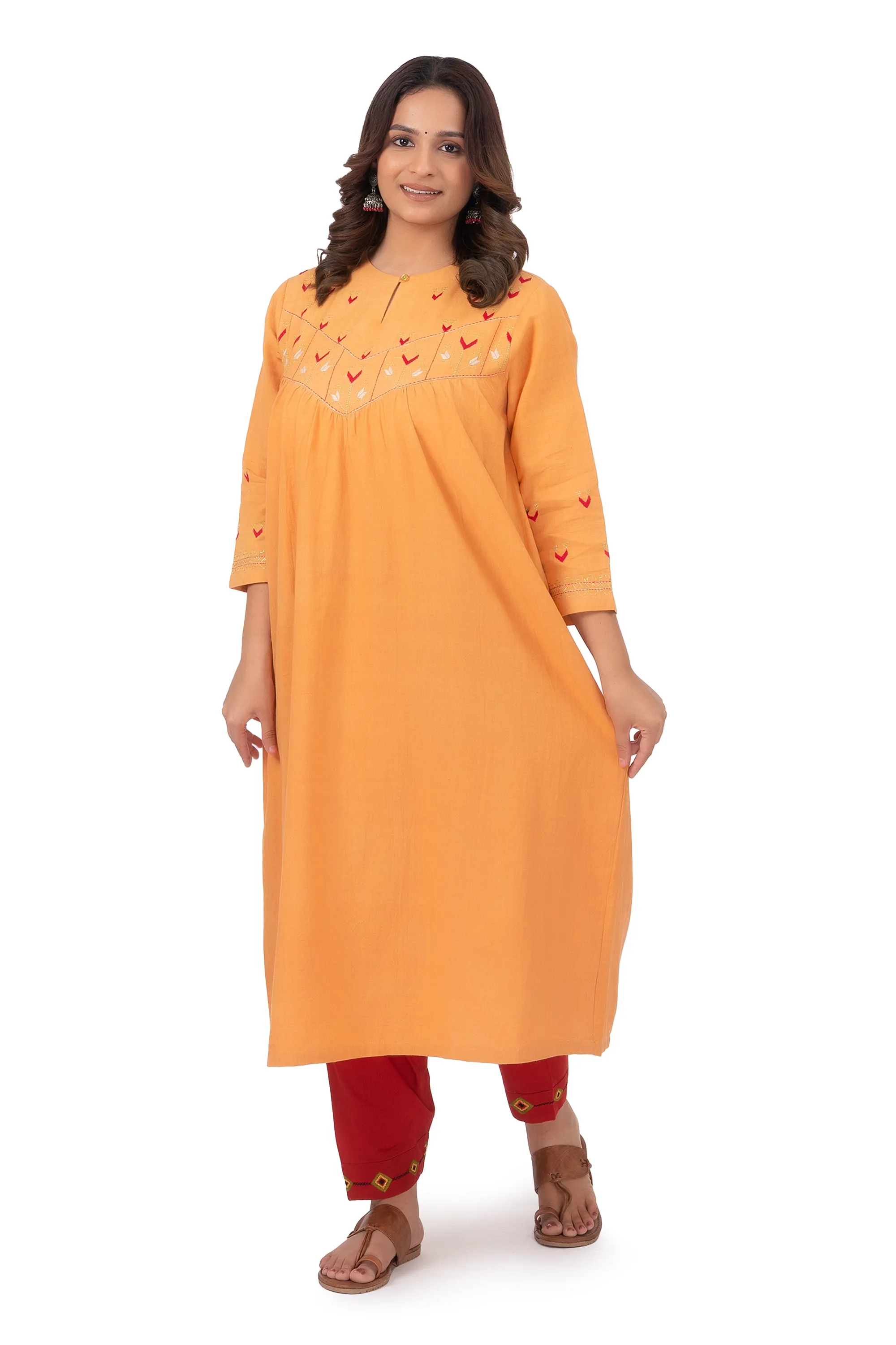 Hand Embroidery Kurta Jasper Orange