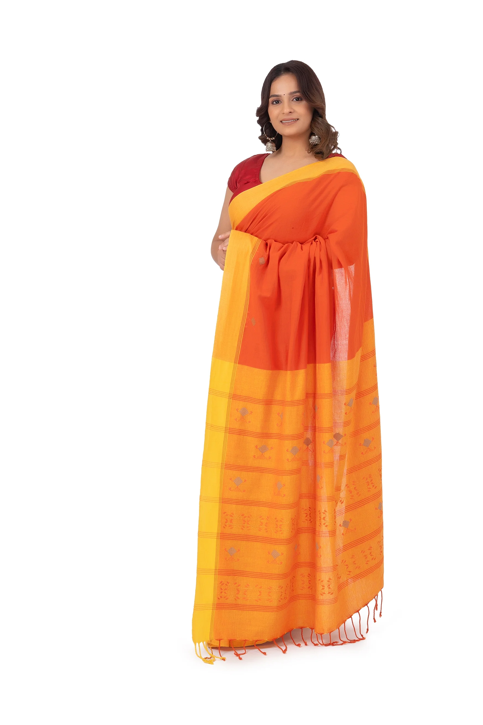 Hand Embroidered Orange Saree