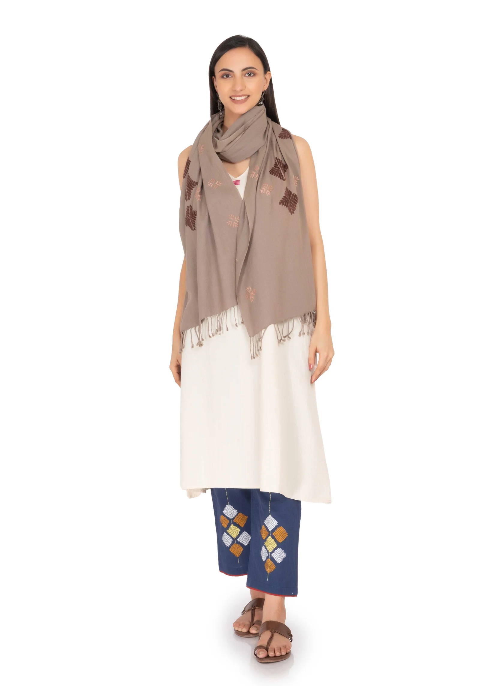 Hand Embroidered Stole brown