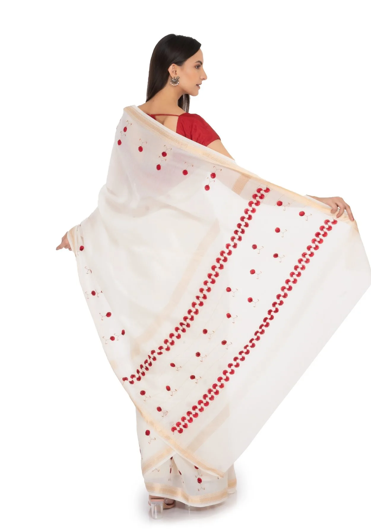 White Hand Embroidered Saree