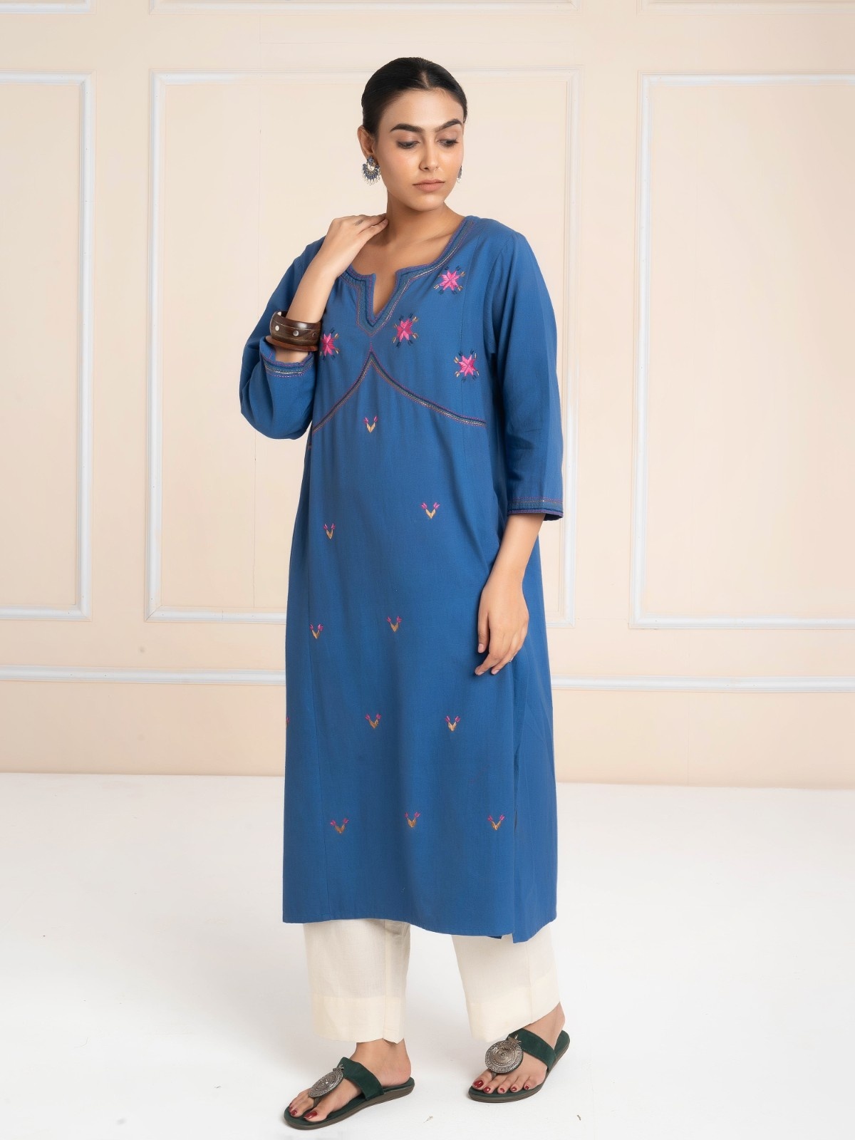 Hand Embroidered  Kurta Blue