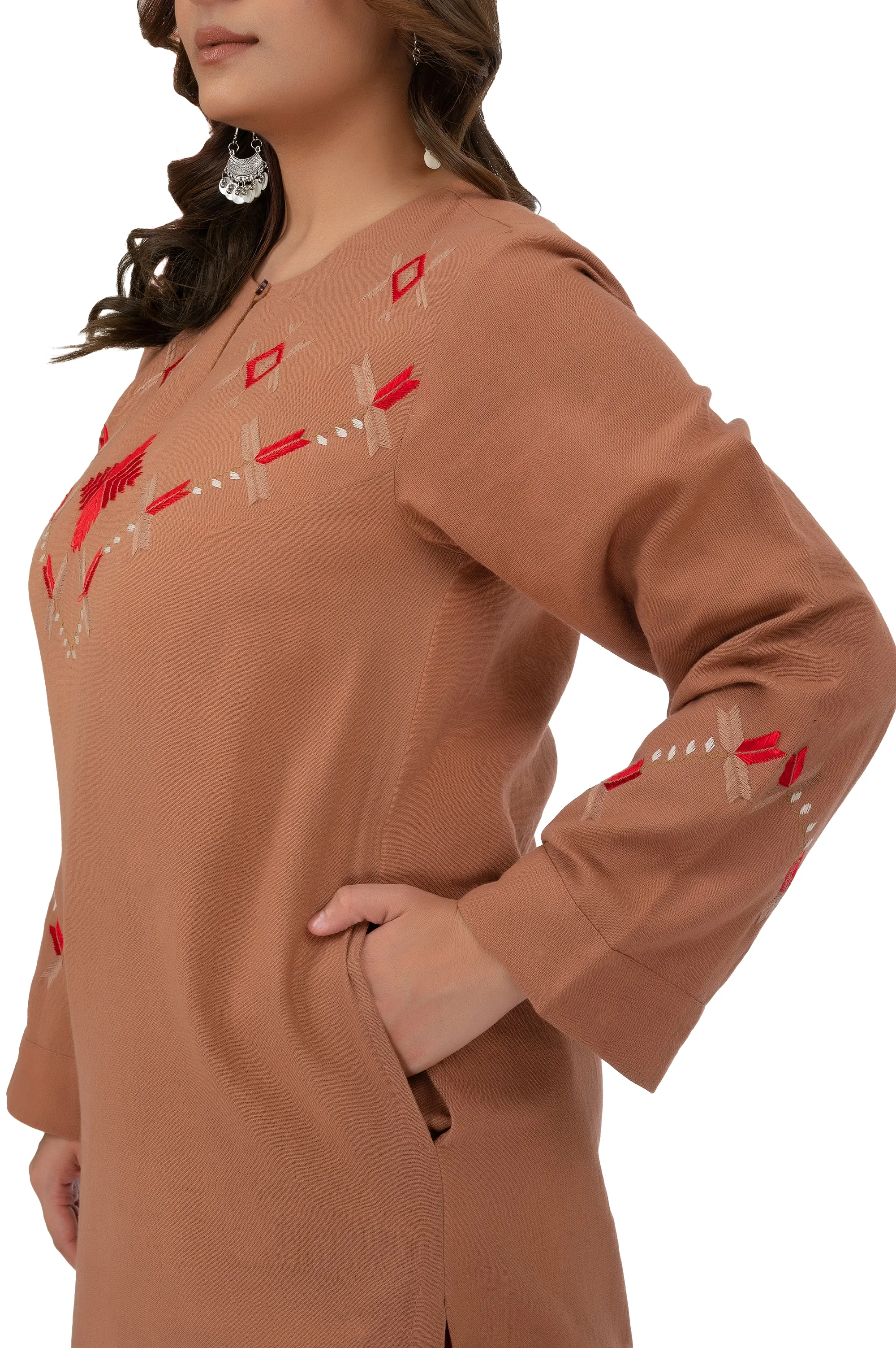 Hand Embroidery Kurta Cotton Coconut