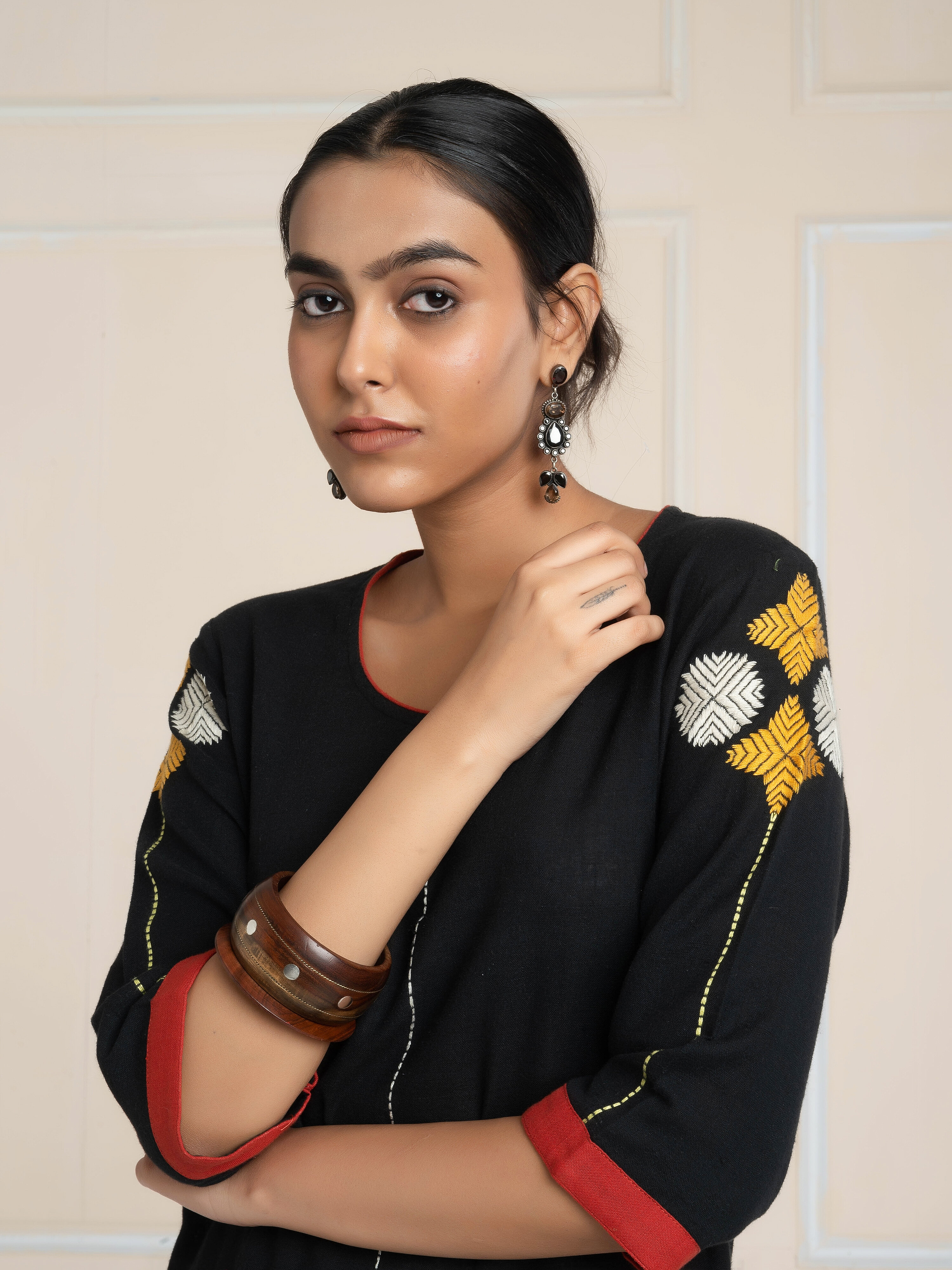 Hand Embroidery Kurta Black