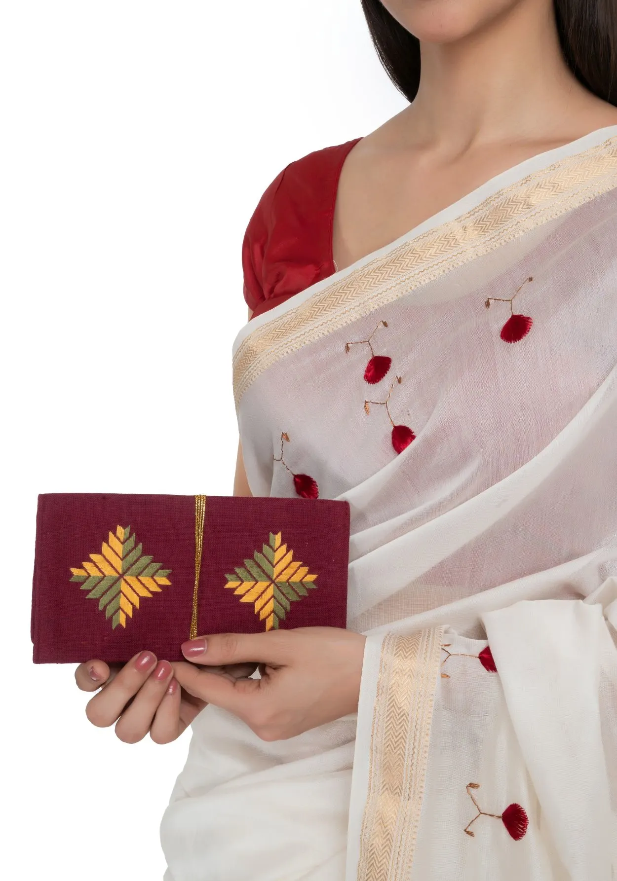 White Hand Embroidered Saree