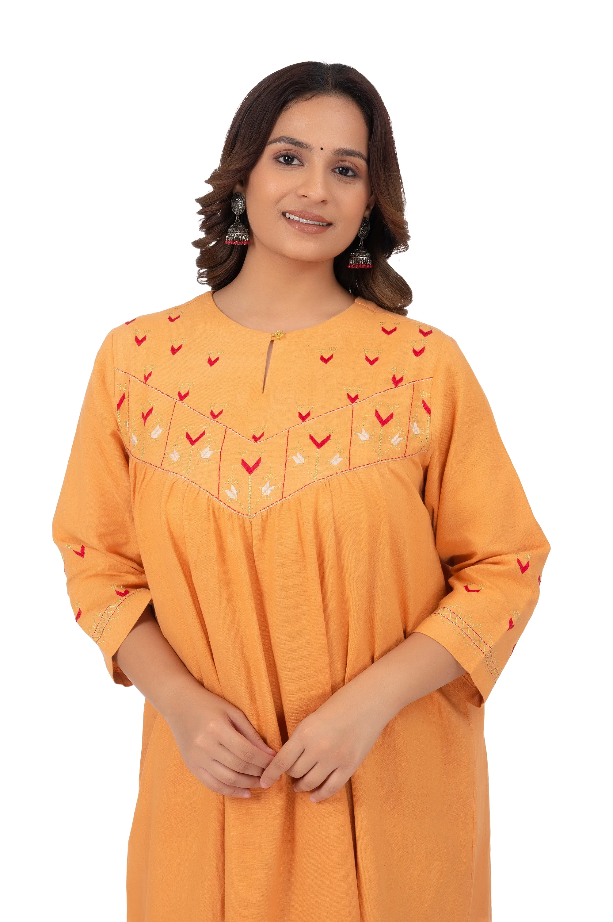 Hand Embroidery Kurta Jasper Orange