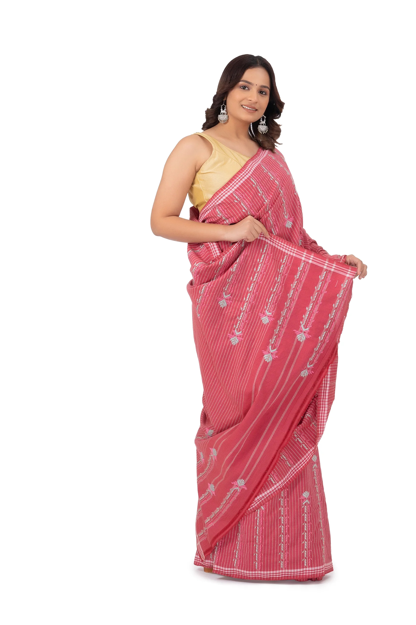 Hand Embroidered Saree Red