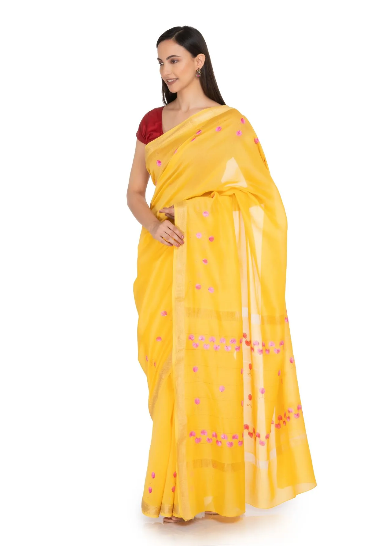 Hand Embroidered Saree Maize (Crayola)