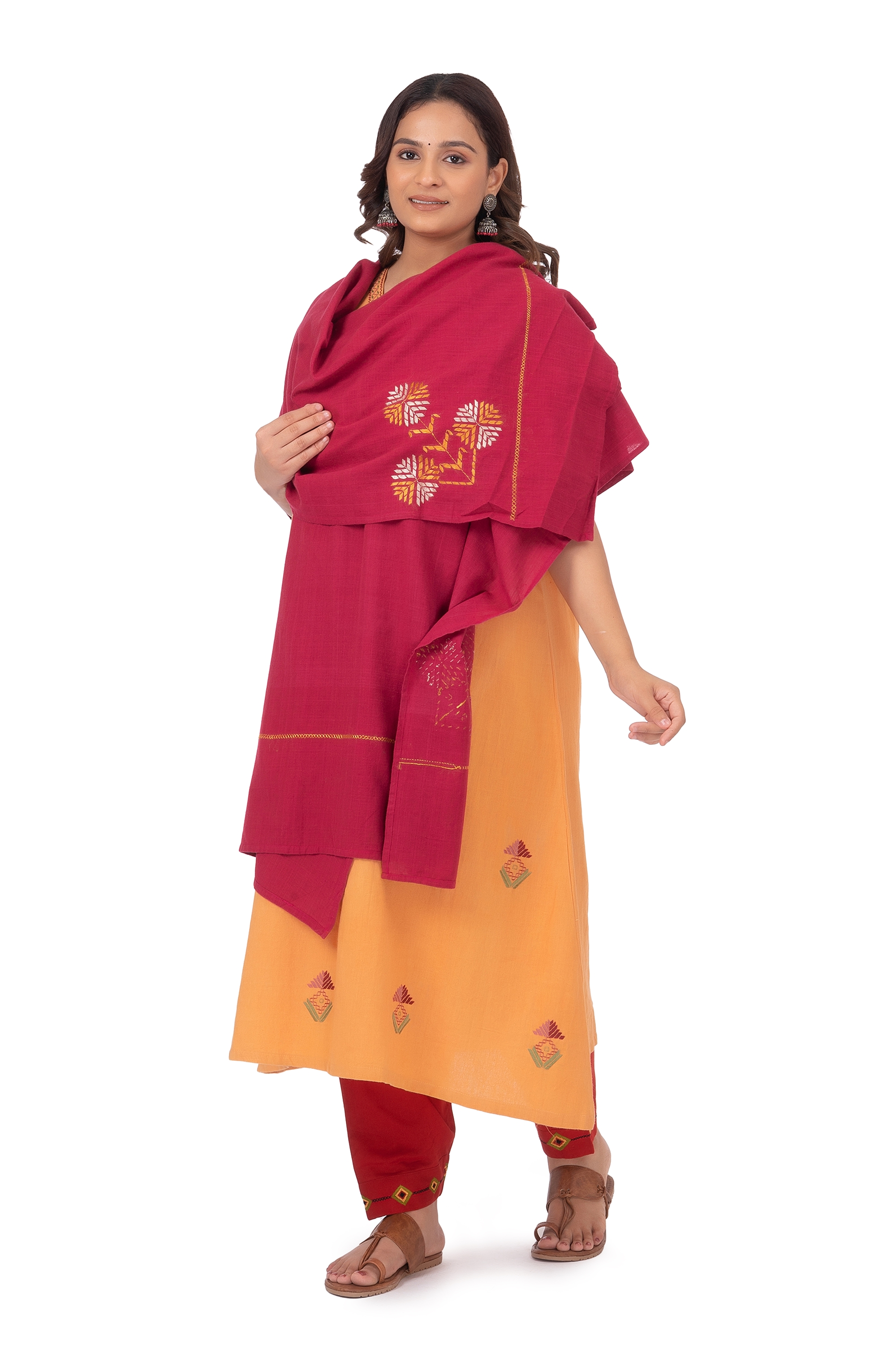 Hand Embroidered Dupatta DeepMaroon