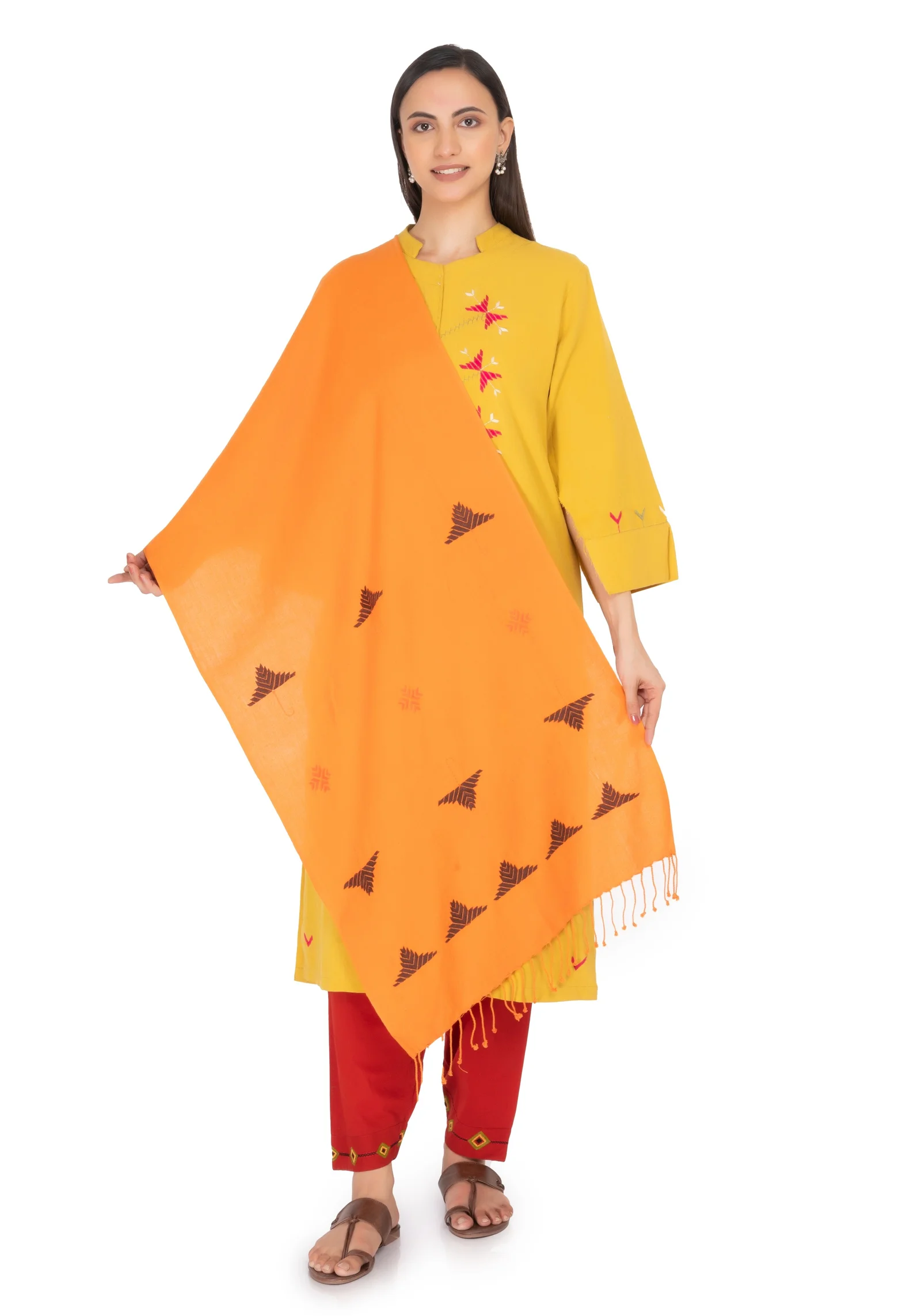 Hand Embroidered Stole Orange