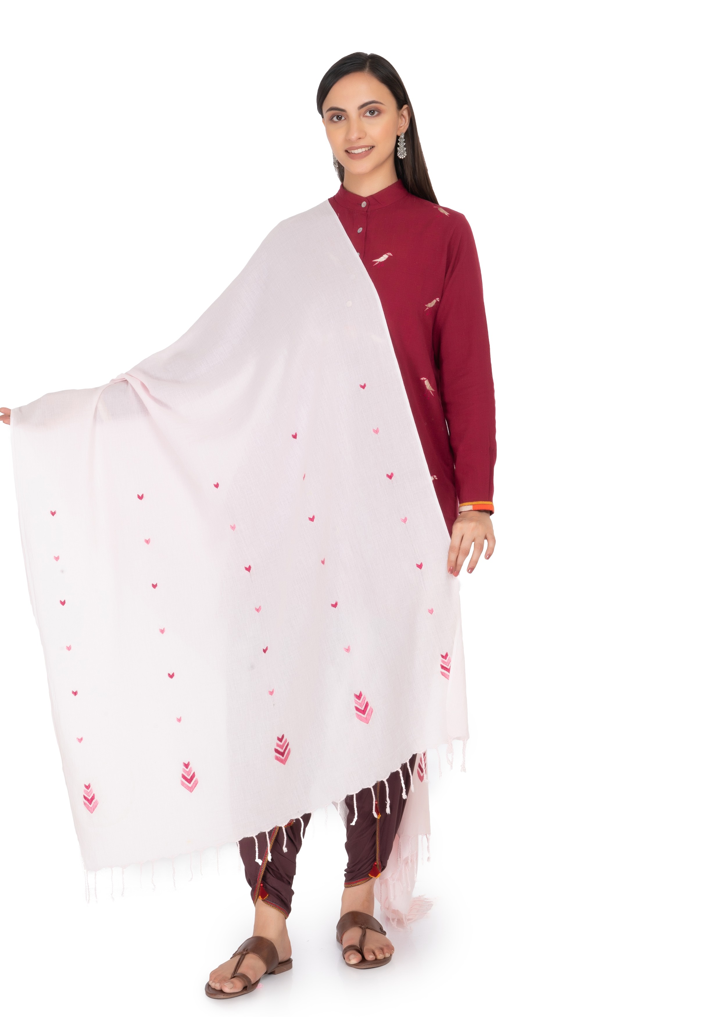 Hand Embroidered Dupatta Light Pink